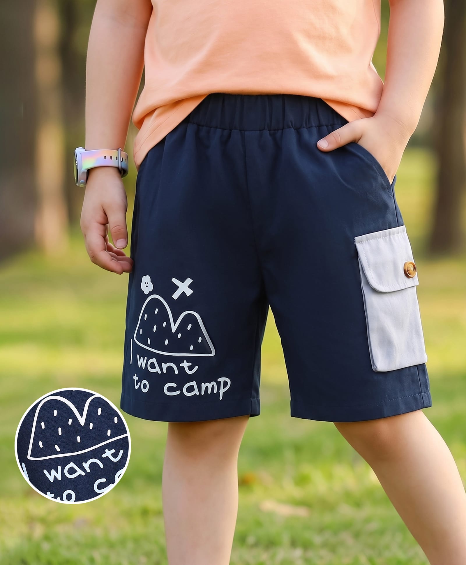 Mark & Mia Cotton Shorts With Text Print - Navy Blue-image-22