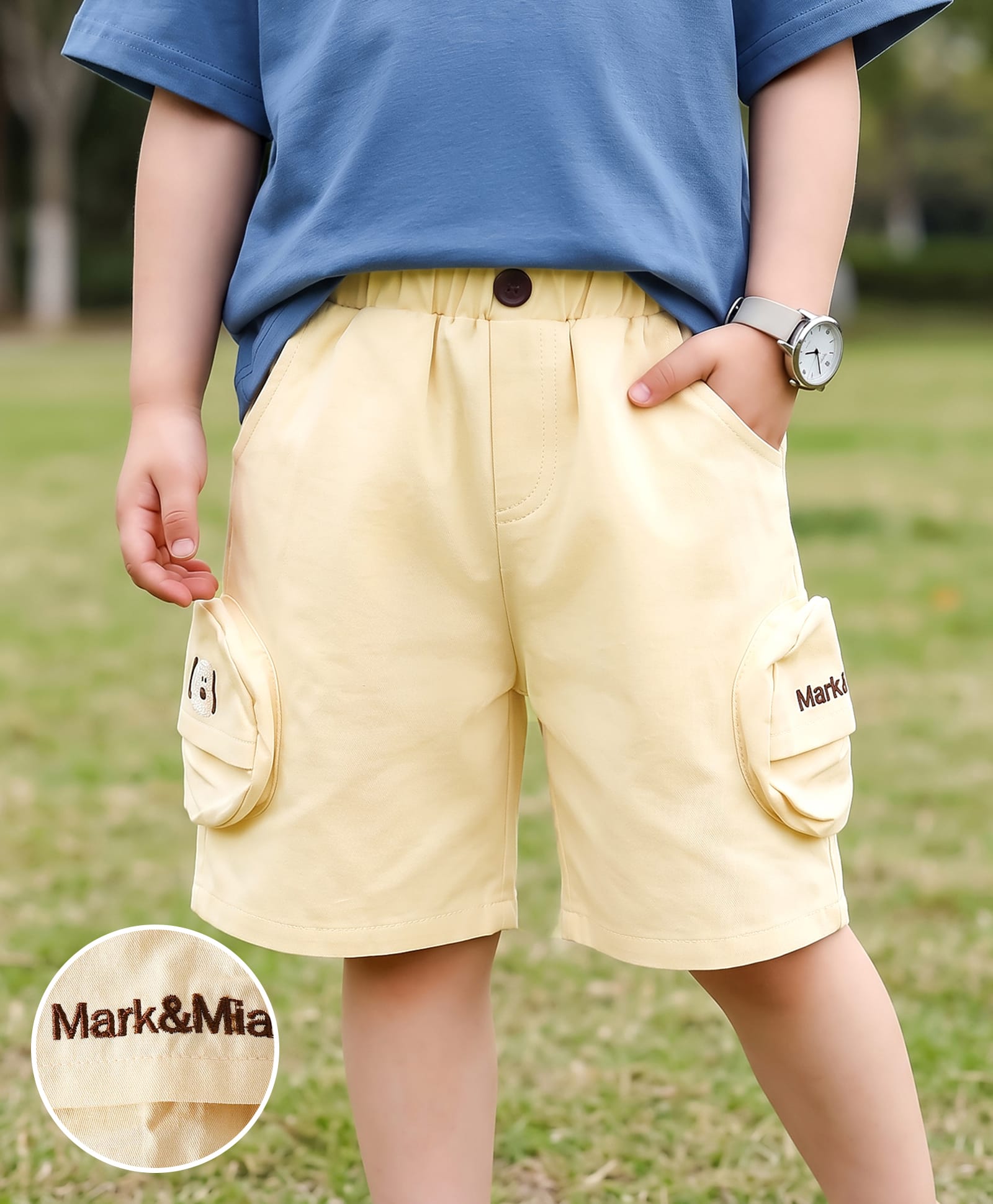 Mark & Mia Cotton Puppy Embroidered Shorts - Beige-picture-21