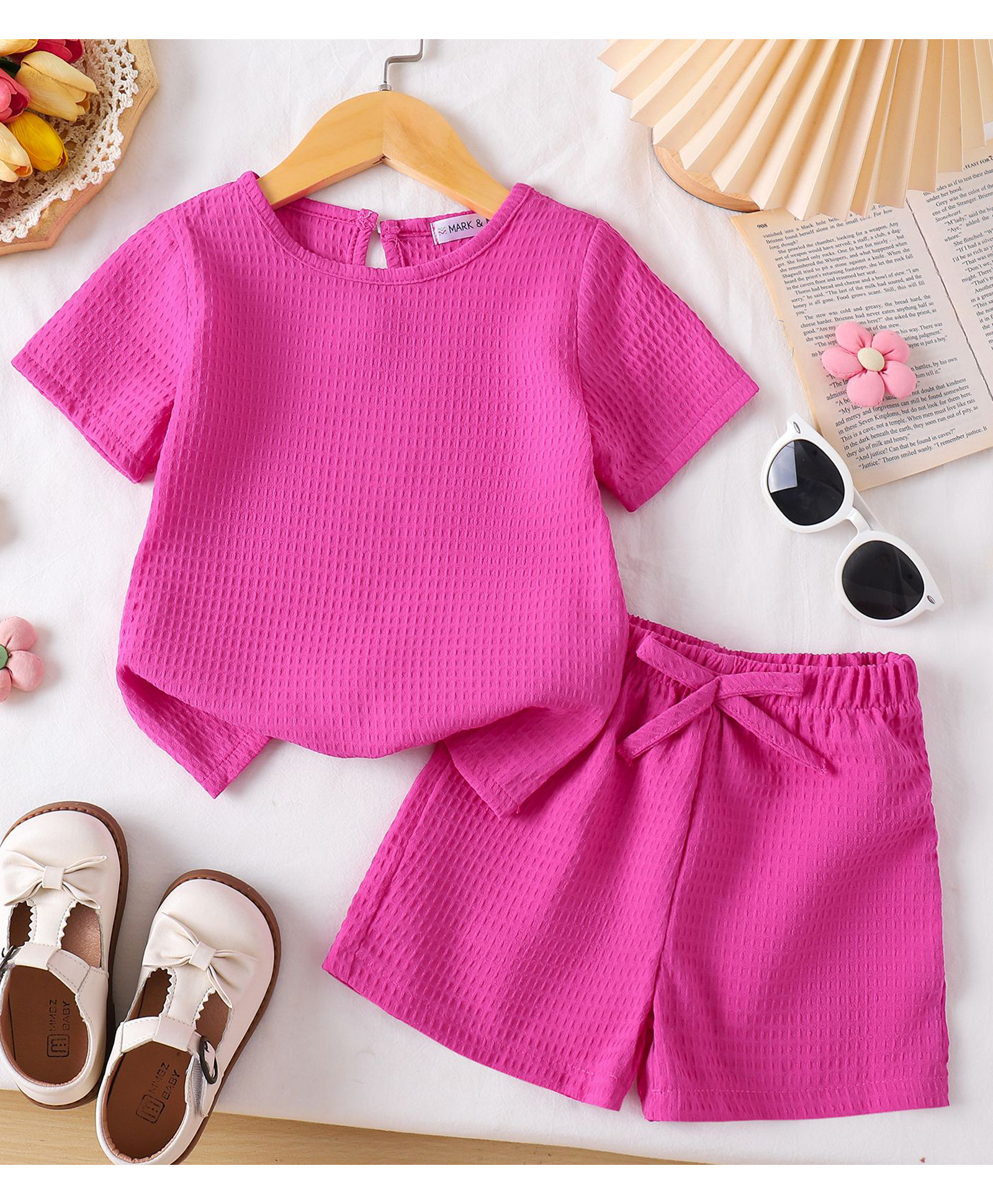 Mark & Mia Half Sleeves Solid Top & Shorts Co-ord Set - Fuchsia-picture-15