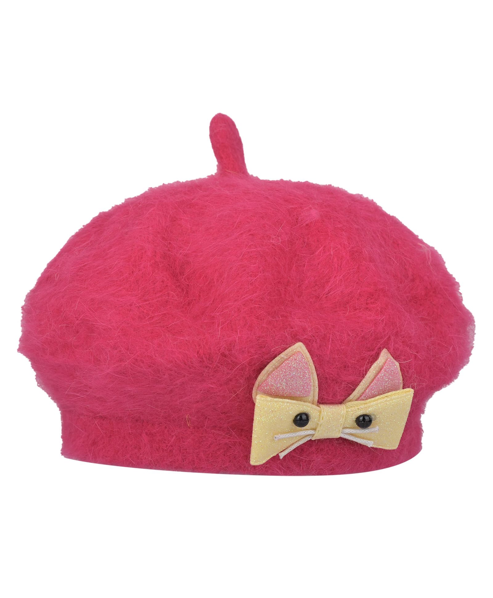 Kid-O-World Knit Cat Face Designed Bow Applique Detailed Beret - Dark Pink - Circumference - 48cms-image-19