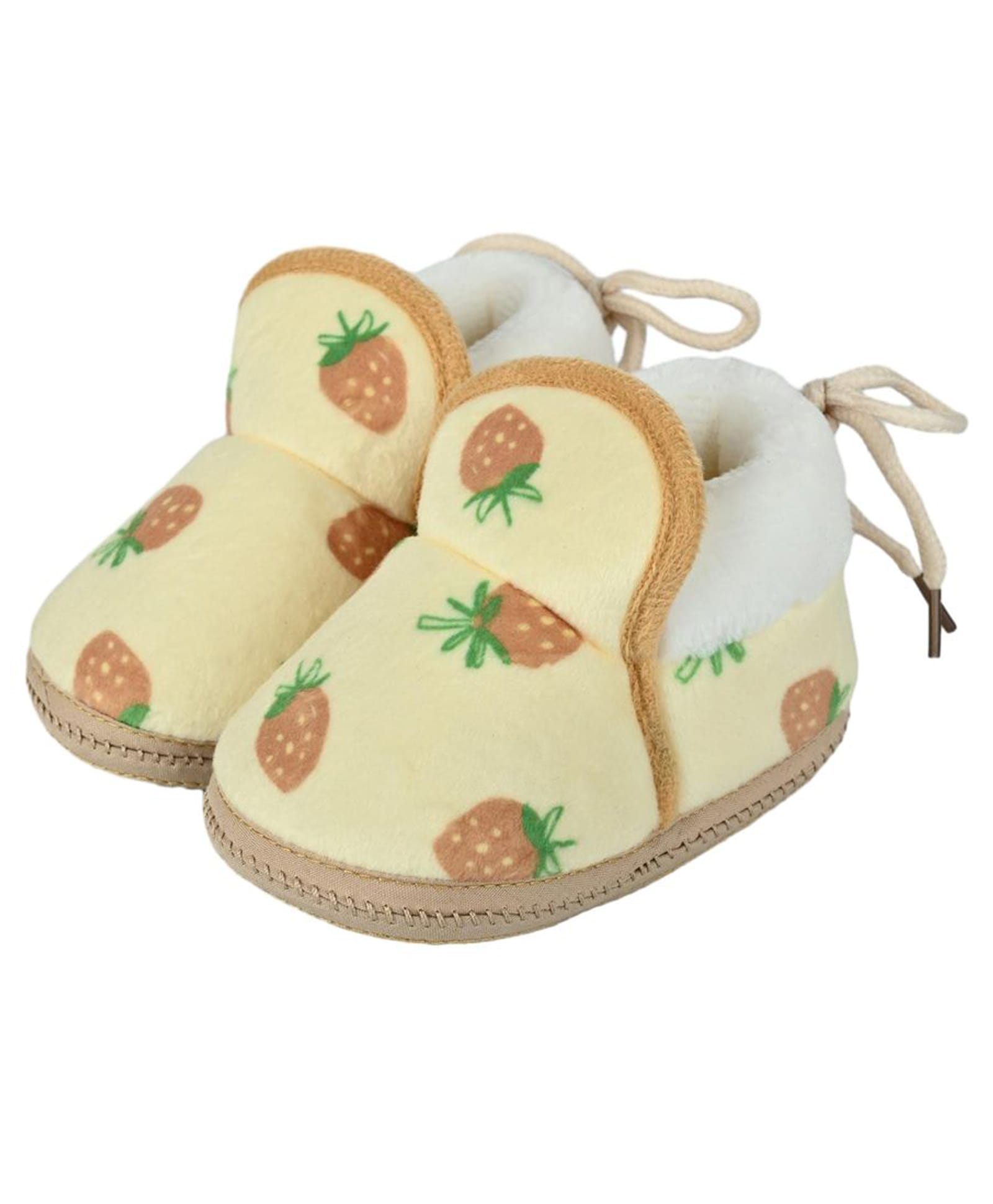 Kid-O-World Fur Knit Strawberry Printed Slip On Booties - Yellow-image-44