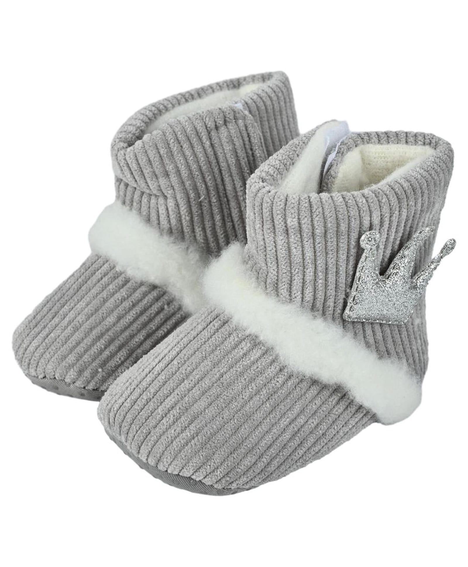 Kid-O-World Crown Applique Detailed Fur Detailed Velcro Closure Booties - Grey-image-32