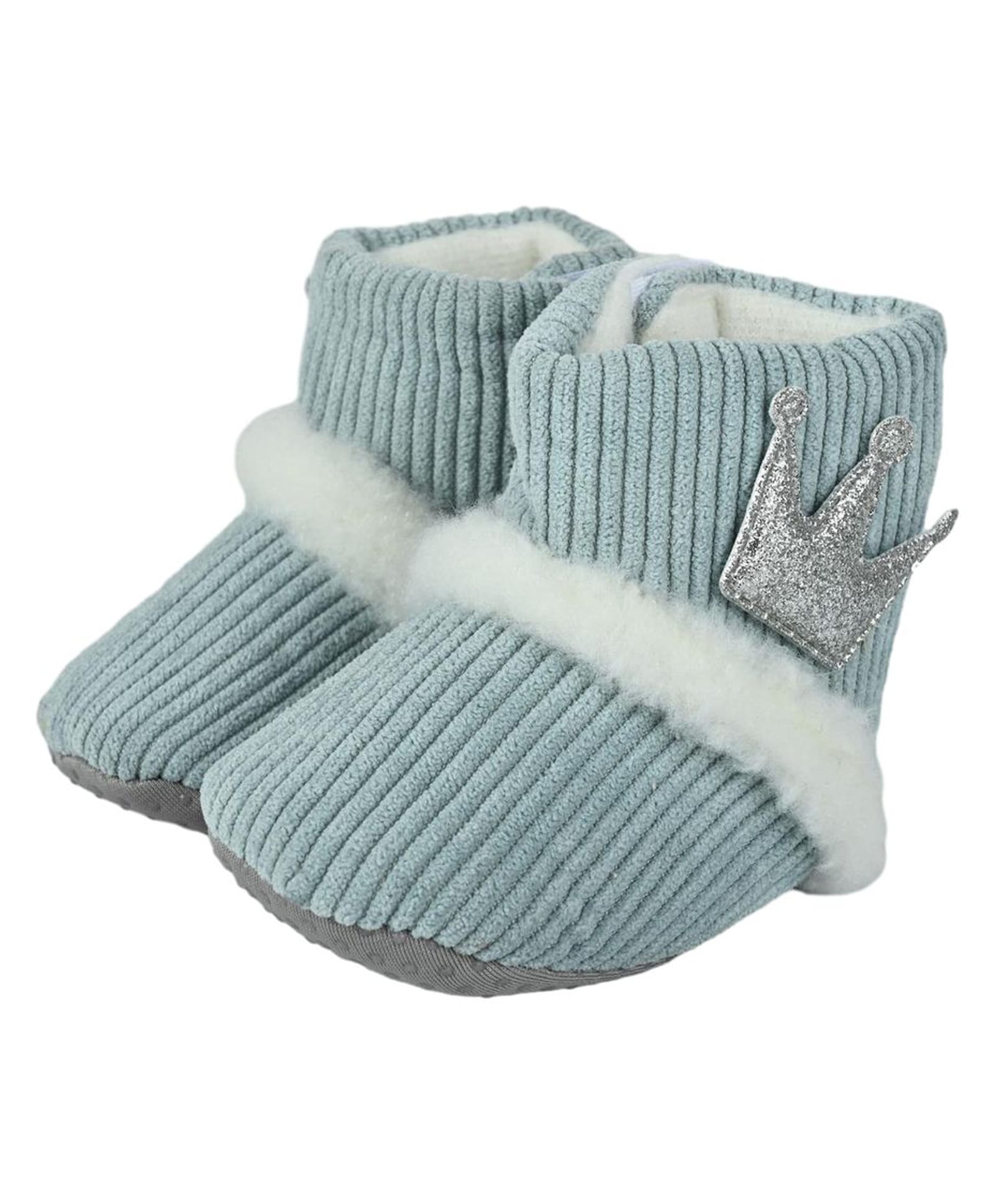 Kid-O-World Crown Applique Detailed Fur Detailed Velcro Closure Booties - Green-picture-23