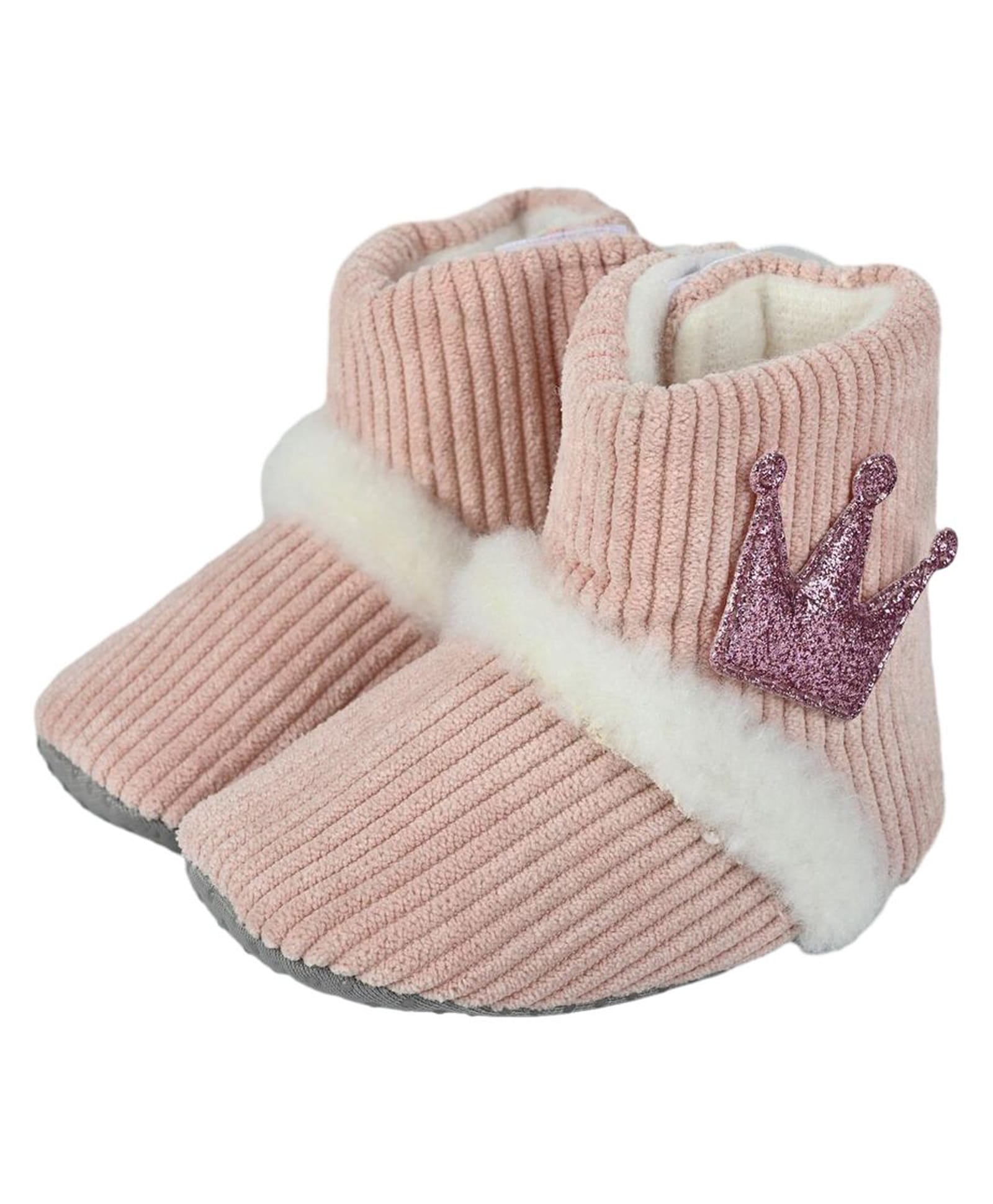 Kid-O-World Crown Applique Detailed Fur Detailed Velcro Closure Booties - Peach-picture-18