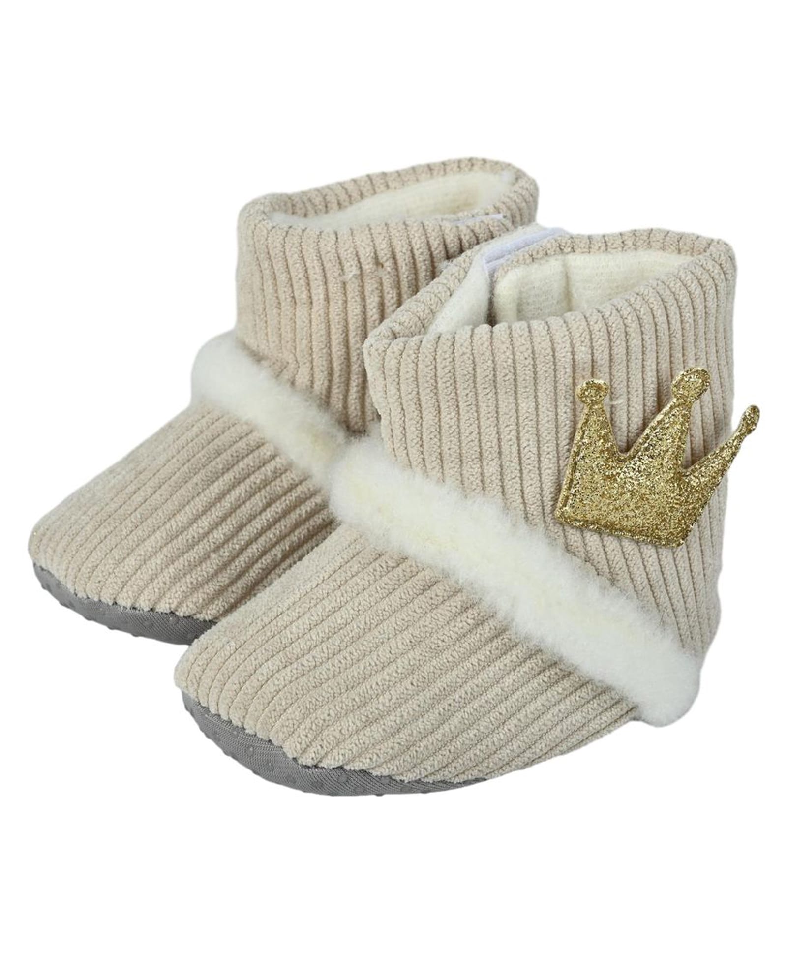 Kid-O-World Crown Applique Detailed Fur Detailed Velcro Closure Booties - Beige-picture-38