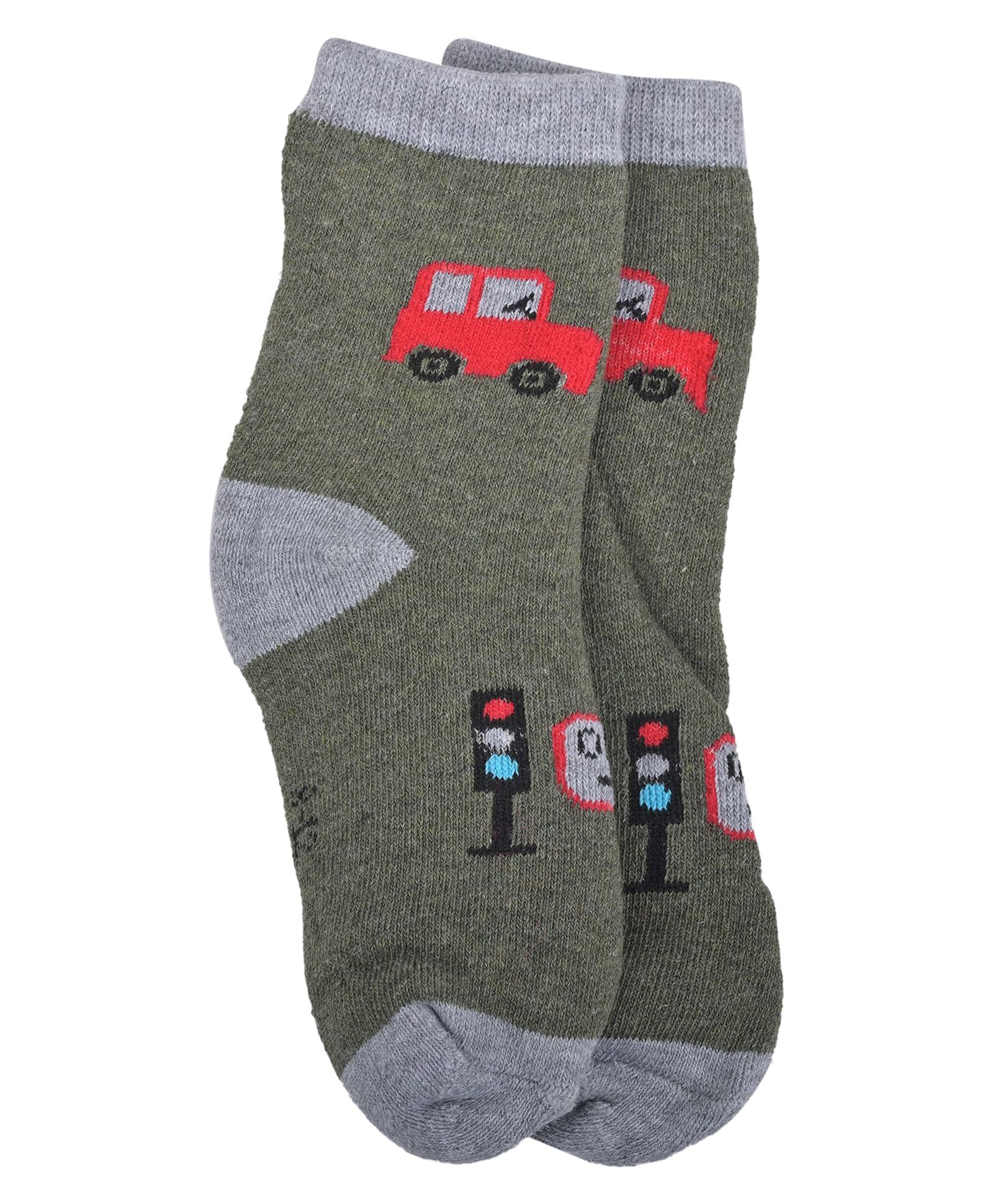 Kid-O-World Cotton Knit Car Designed Socks - Green-picture-12