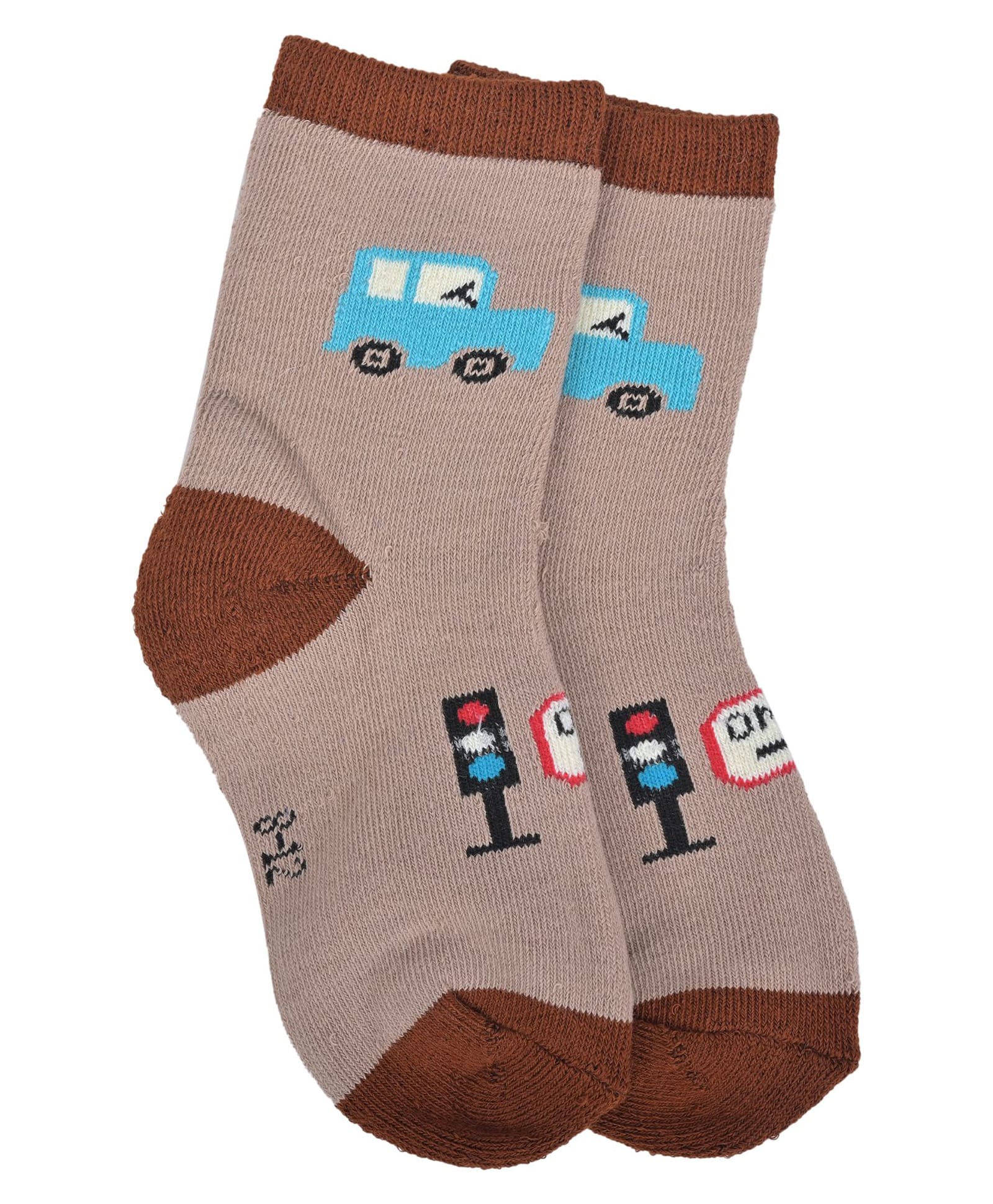 Kid-O-World Cotton Knit Car Designed Socks - Beige-picture-11