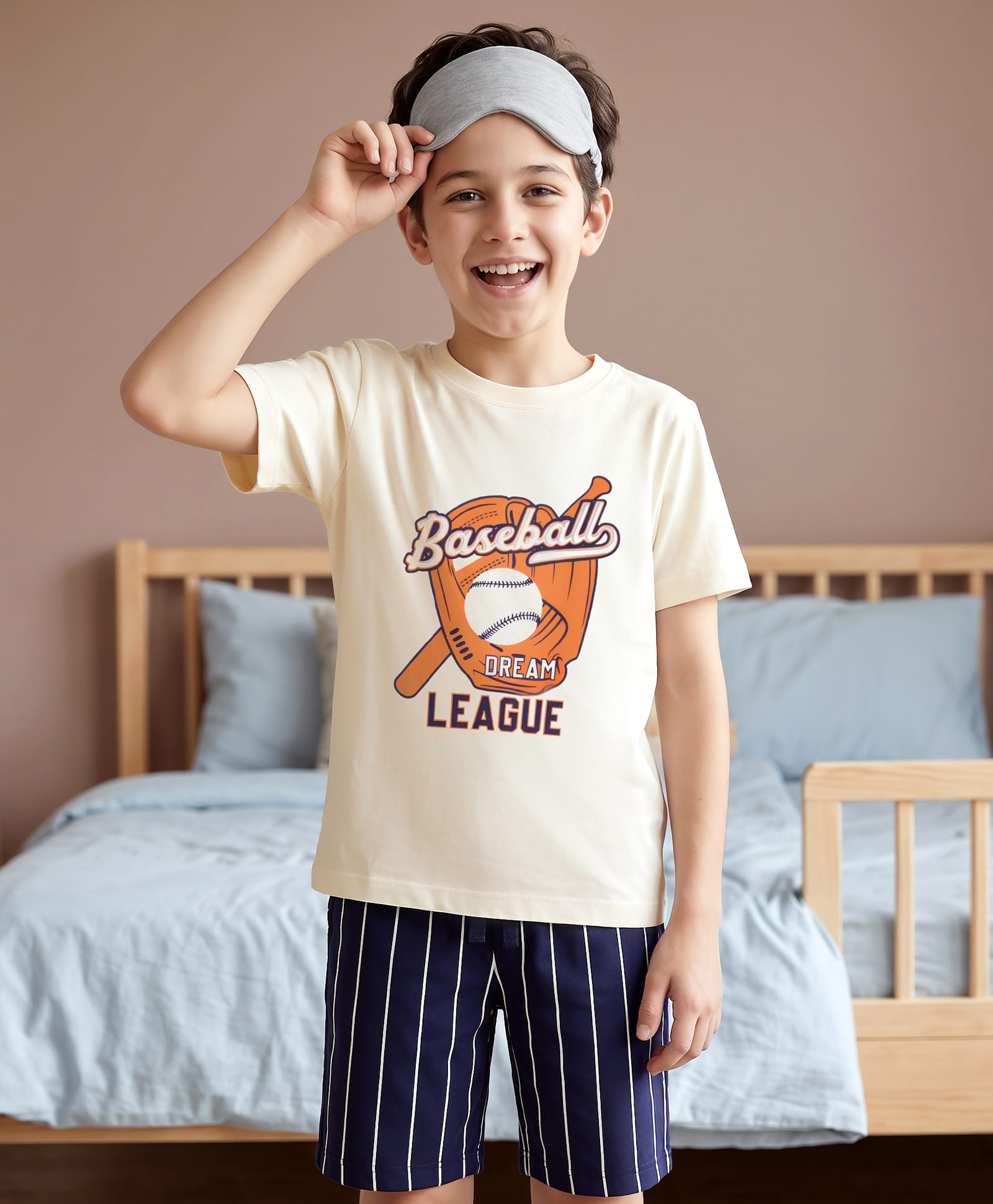 Pine Kids Cotton Knit Half Sleeves T-Shirt & Shorts Night-Suit With Baseball Print - Offwhite-picture-37