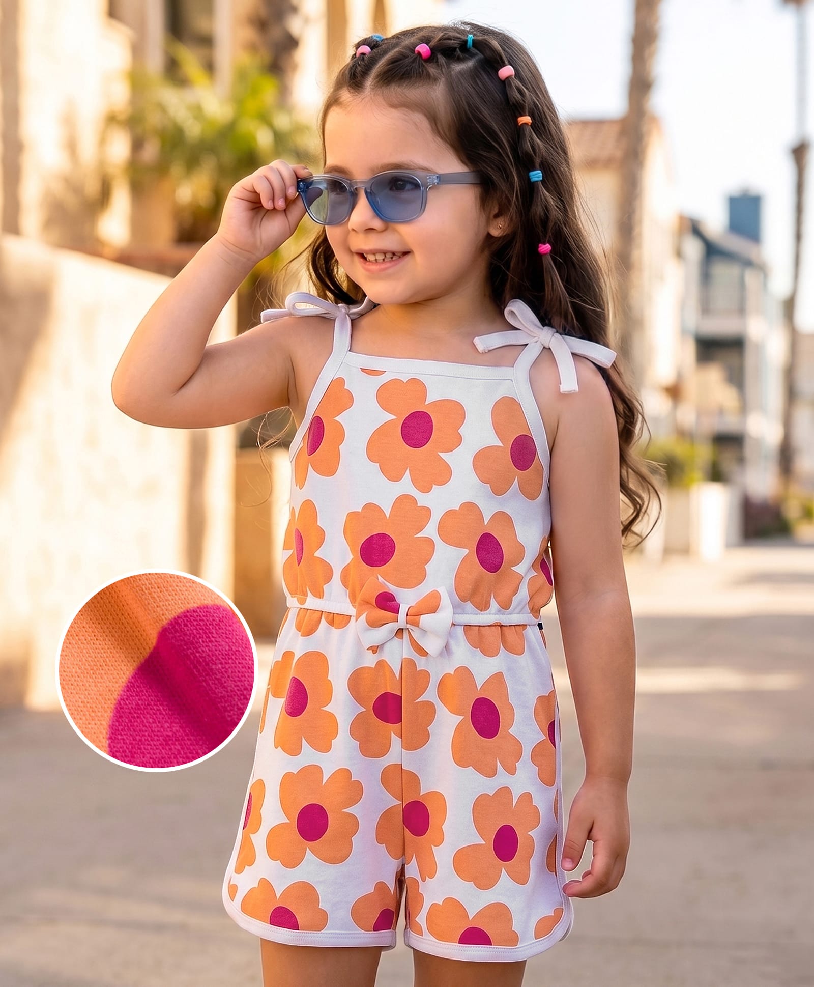 Mark & Mia 100% Cotton Knit Sleeveless Floral Printed Jumpsuit - White & Orange-picture-28