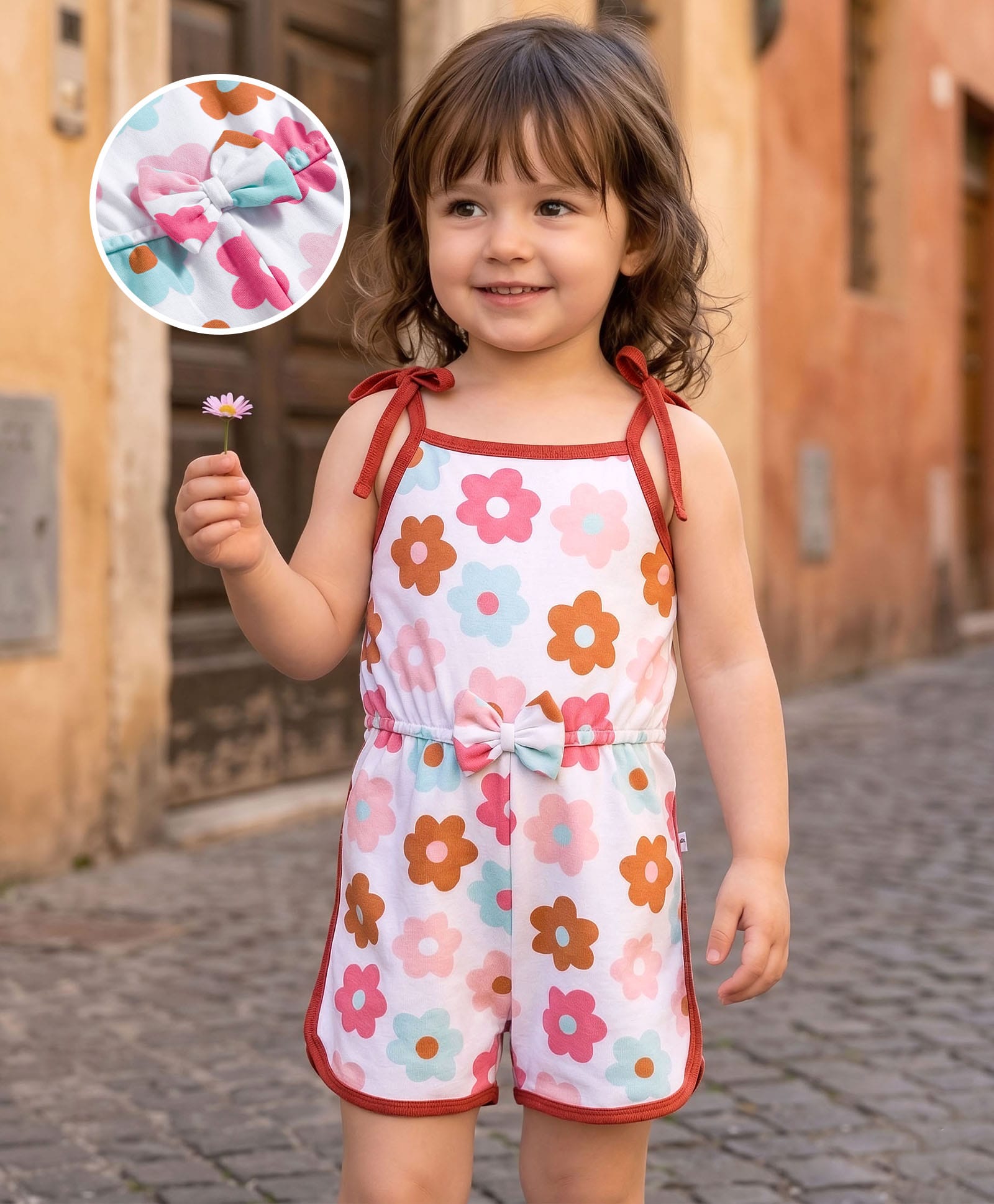 Mark & Mia 100% Cotton Knit Sleeveless Floral Printed Jumpsuit - White & Brown-picture-38