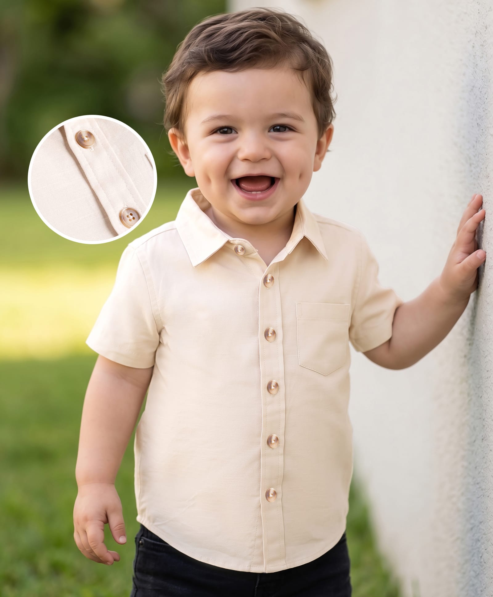 Doodle Poodle Cotton Woven Shirt Half Sleeve Solid Cream 18-24 Months-image-43