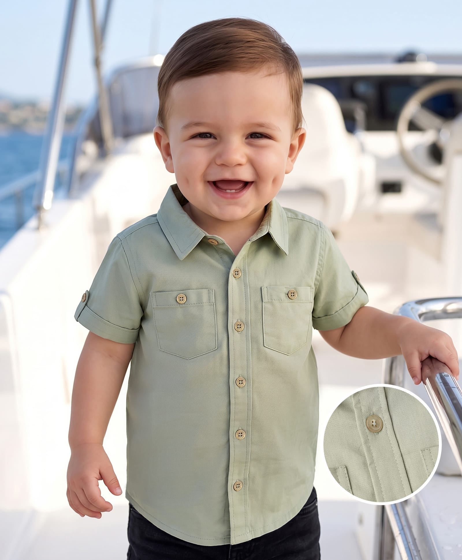 Doodle Poodle Cotton Woven Solid Half Sleeve Shirt with Double Pocket w/Flap Light Green 12-18 Months-picture-19