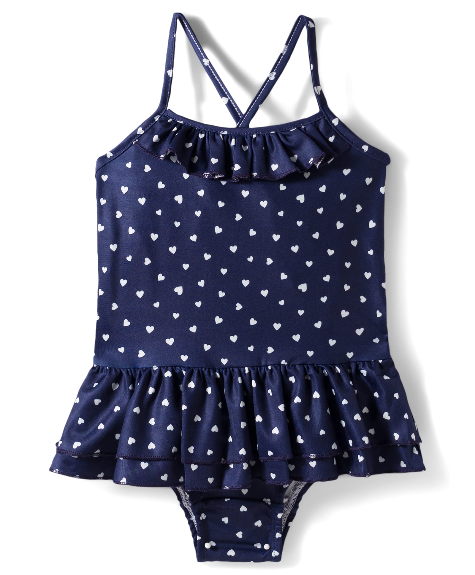 Babyhug Water Repellant Frock Swimsuit With Heart Print - Navy Blue-image-45