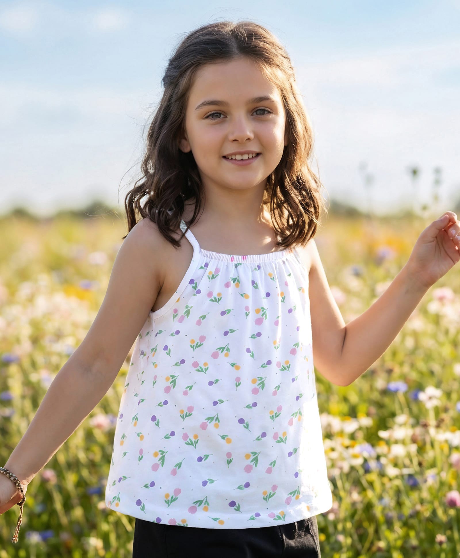 Pine Kids Cotton Knit Sleeveless Floral Printed Top - Multicolour-picture-19