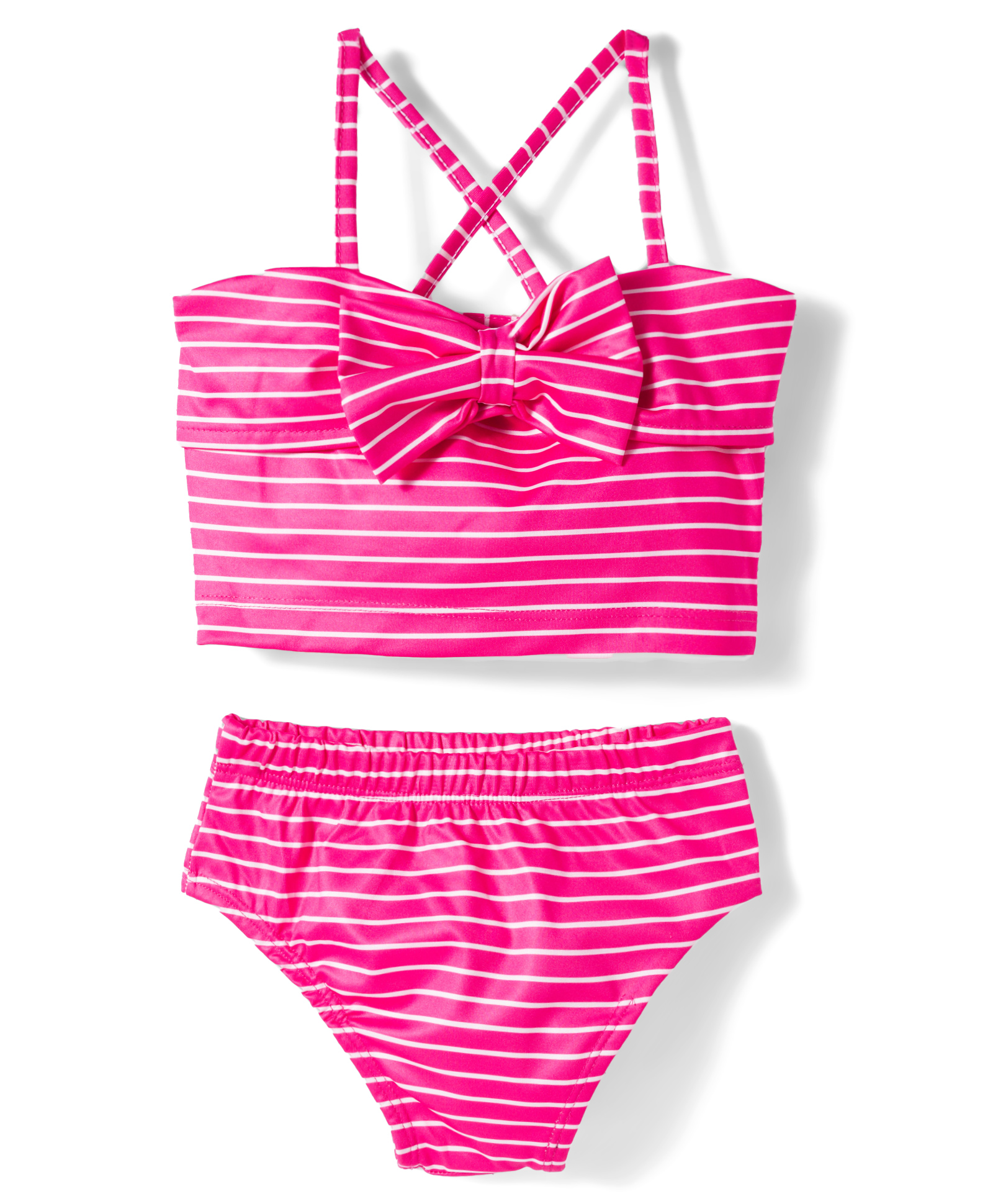 Babyhug Water Repellent Sleeveless Striped Two Piece Swimsuit With Bow Applique - Pink-image-49