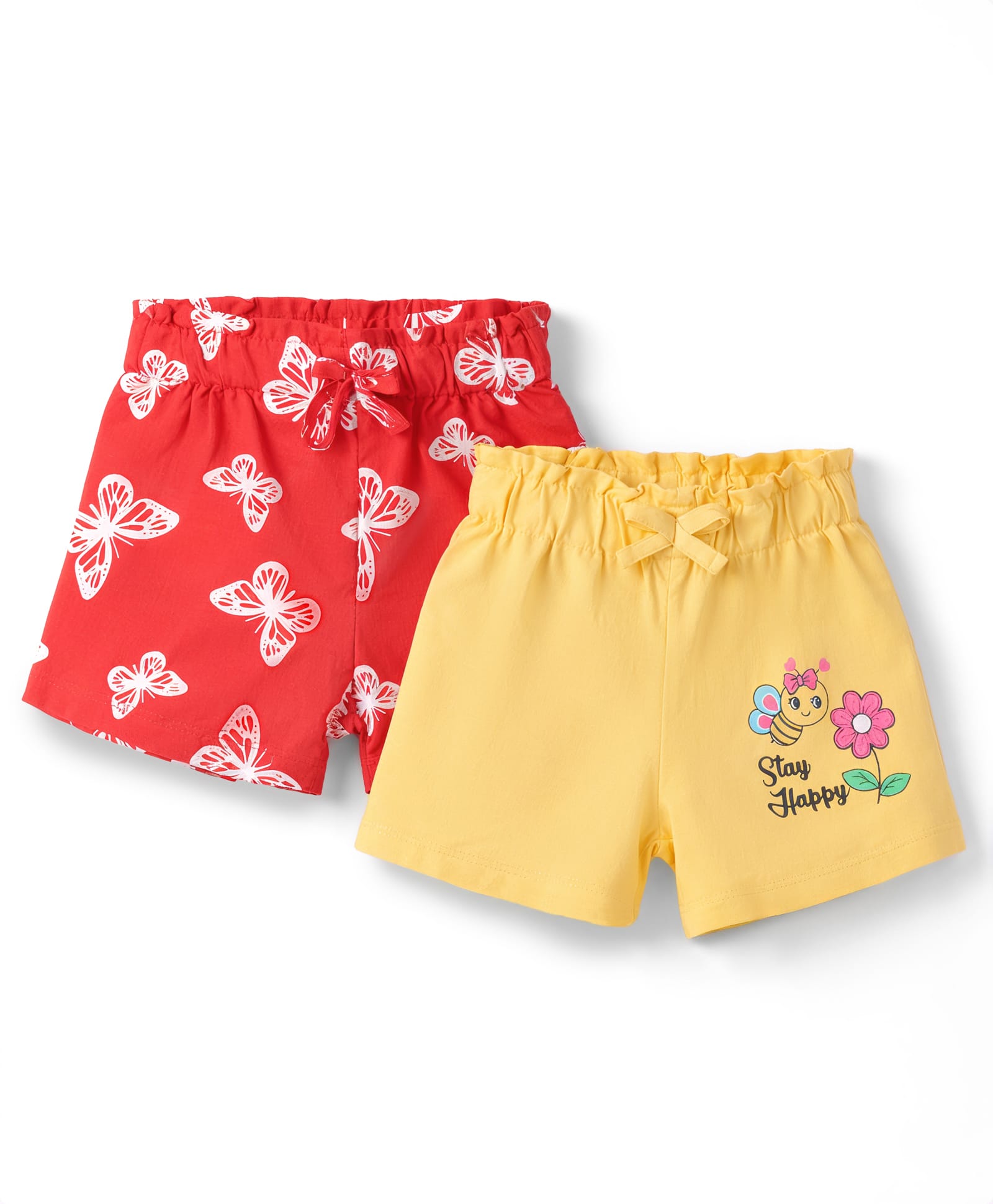 Doodle Poodle 100% Cotton Knit Knee Length Shorts with Butterfly & Bee Print Pack of 2 - Red & Yellow-picture-21