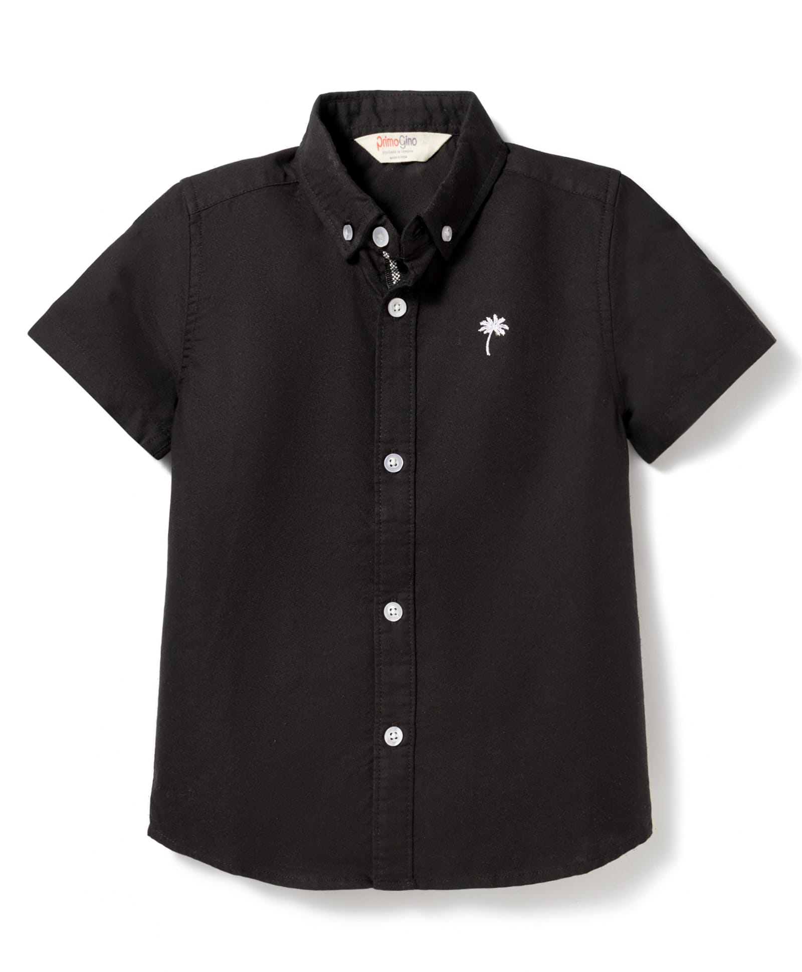 Primo Gino 100% Cotton Woven Half Sleeves Oxford Shirt with Palm Tree Embroidery - Black-picture-20