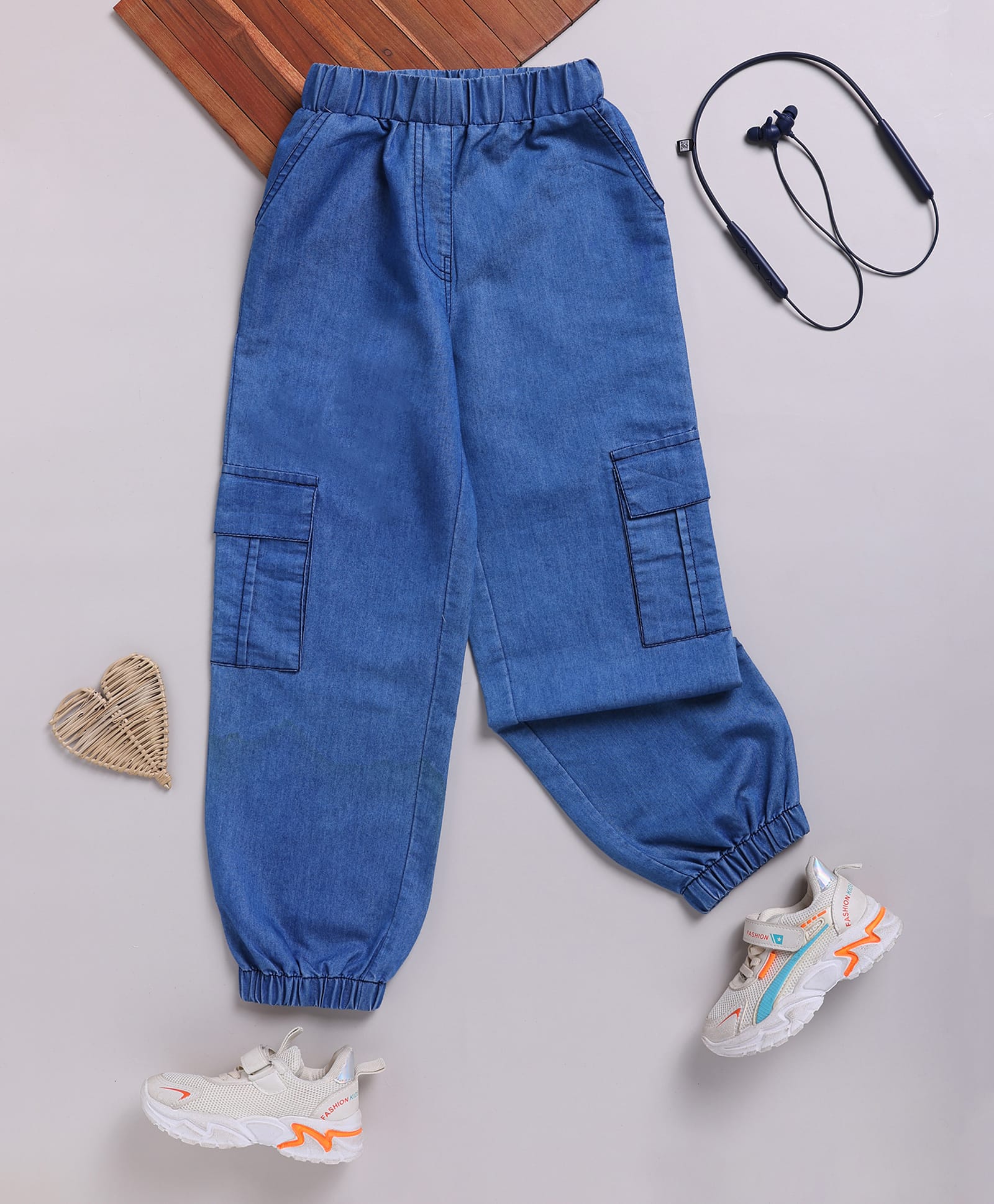 TOONYPORT Denim Woven Solid Cargo Style Jeans - Blue-picture-20