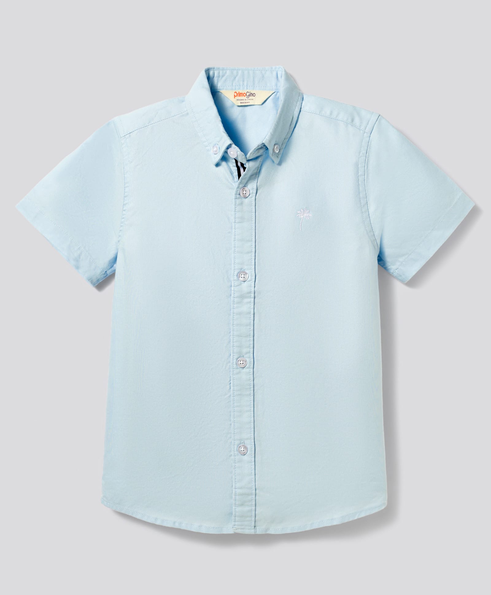 Primo Gino 100% Cotton Woven Half Sleeves Oxford Shirt with Palm Tree Embroidery - Light Blue-picture-22