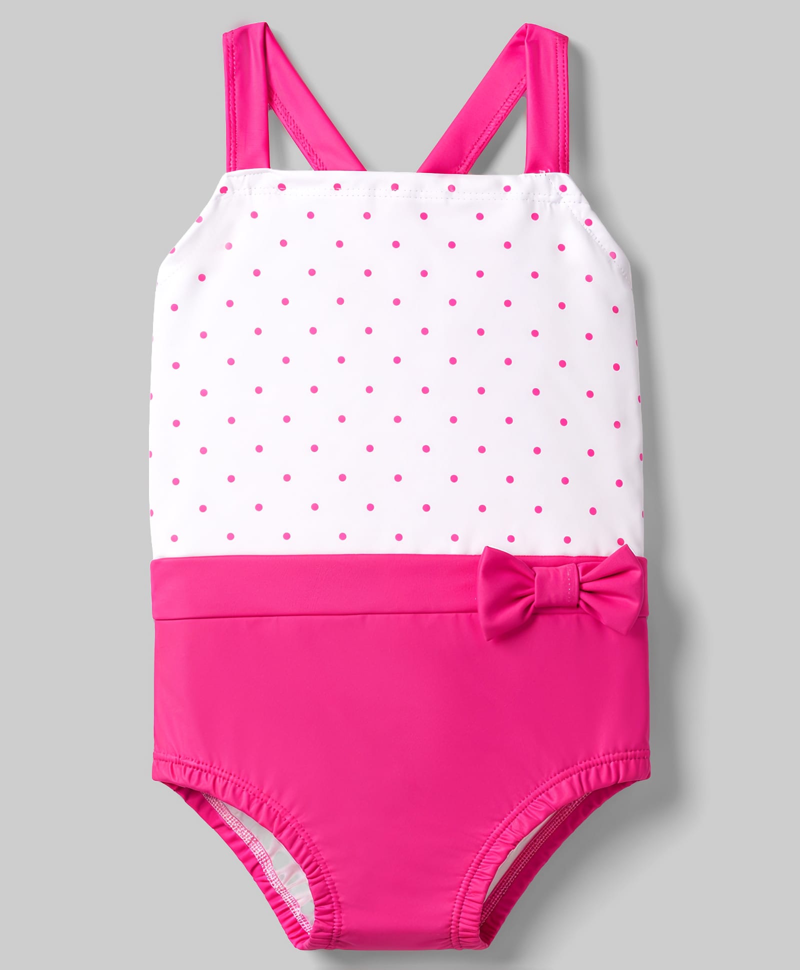 Babyhug Water Repellant V Cut Swimsuit With Polka Dots Print & Bow Print - White & Pink-image-11
