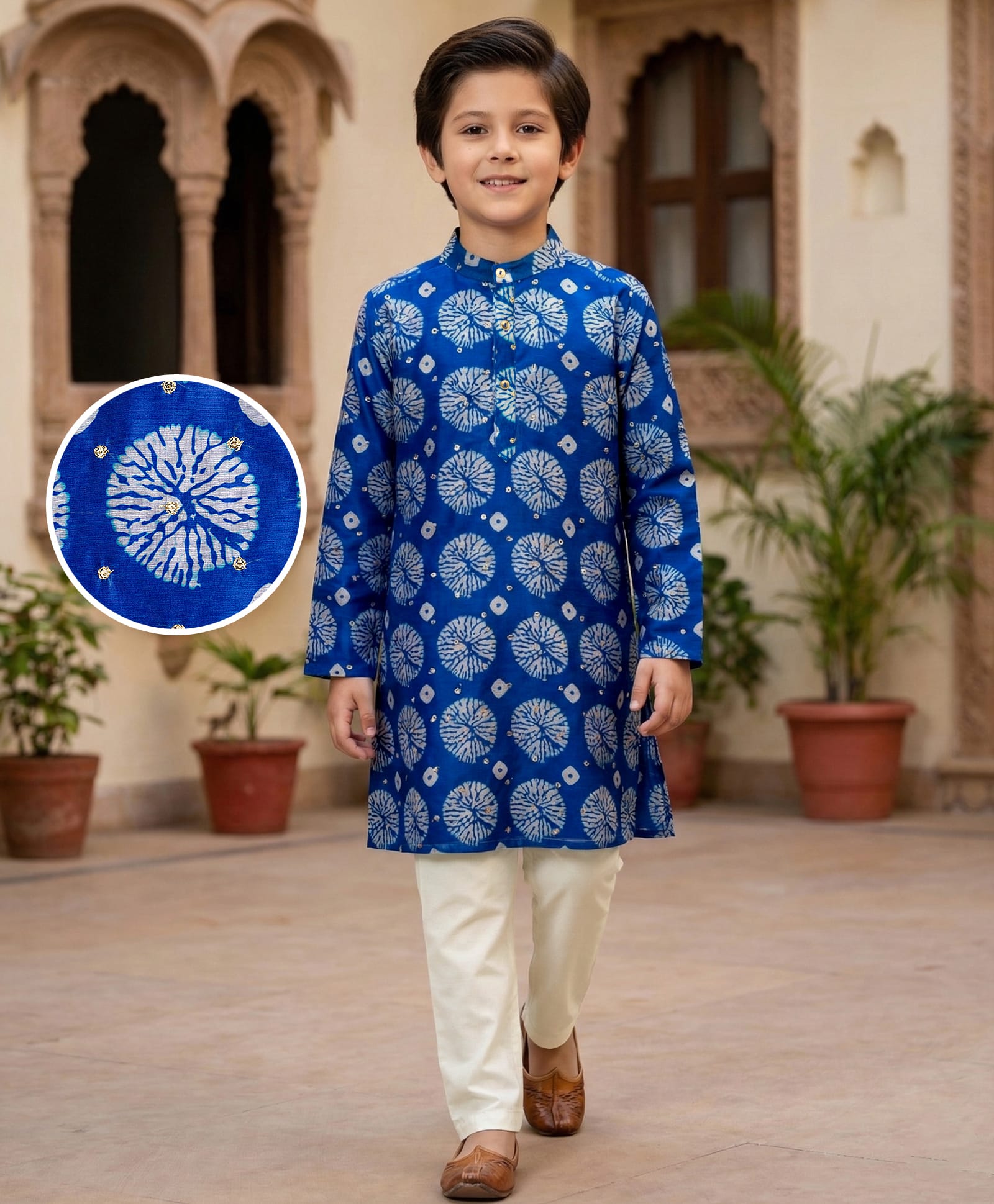 Pine Kids Woven Full Sleeves Printed Kurta Pajama Set - Blue-image-43