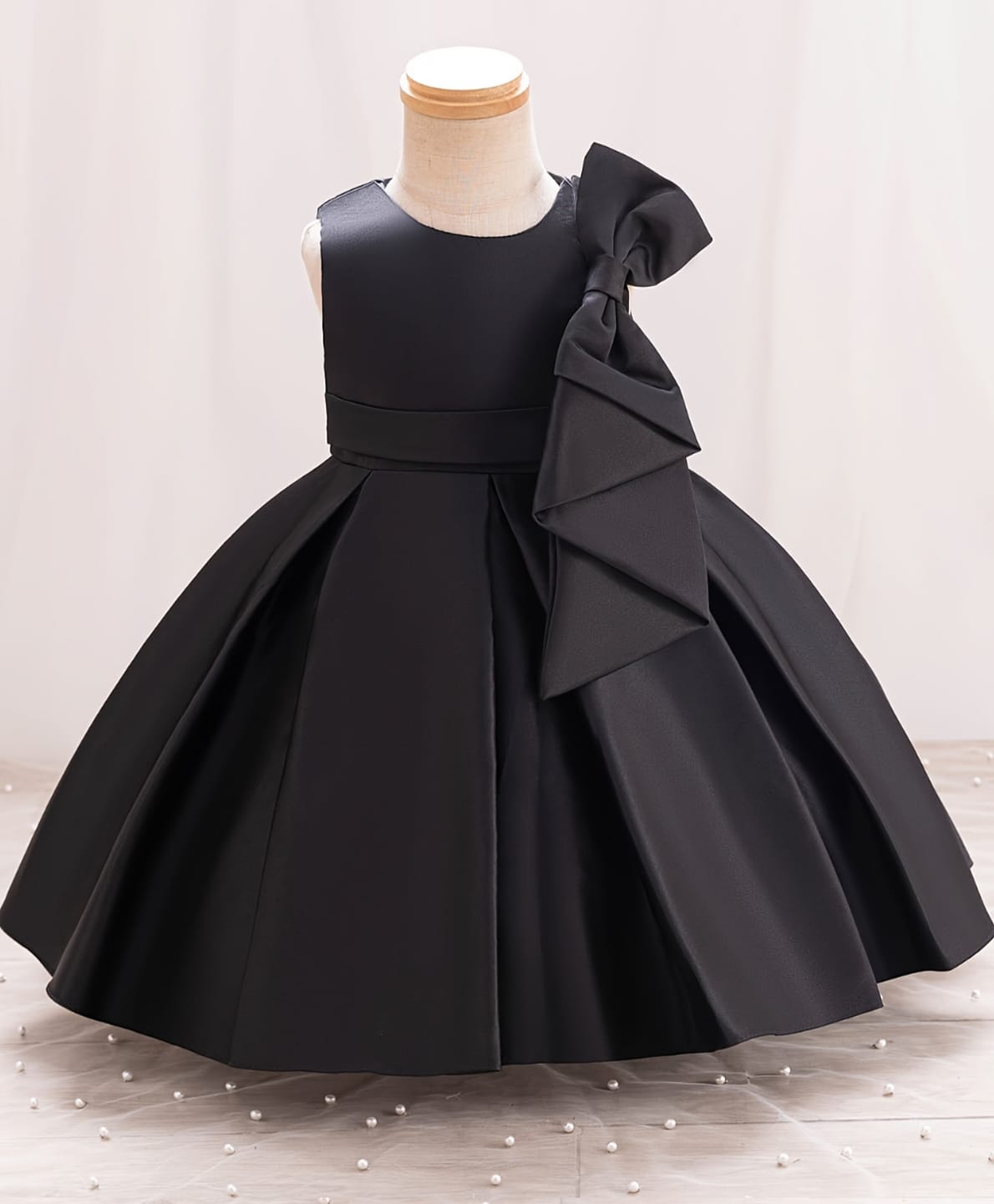 The Kids Club Cotton Blend Woven Sleeveless Bow Applique Detailed Dress - Black-picture-32