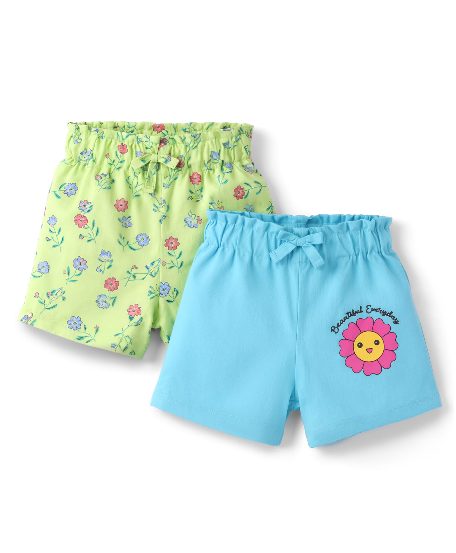 Doodle Poodle 100% Cotton Single Jersey Knit Knee Length Shorts With Floral Print Pack of 2 - Blue & Light Green-image-9