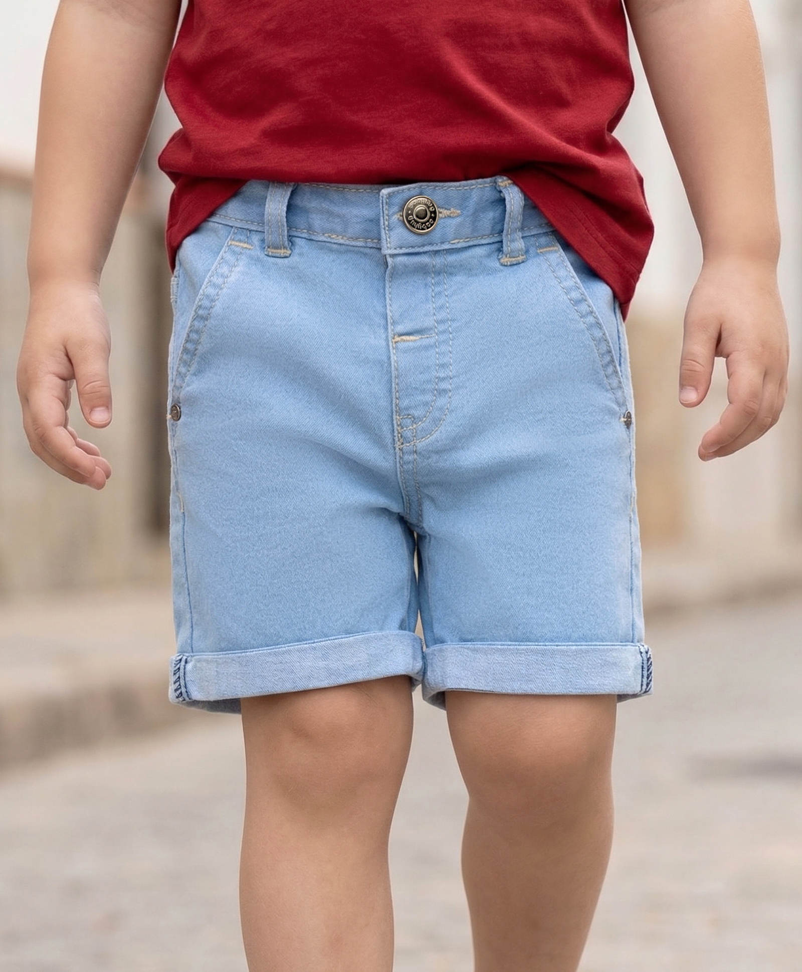 Babyhug Mid Thigh Length Solid Color Denim Shorts - Light Blue-picture-35