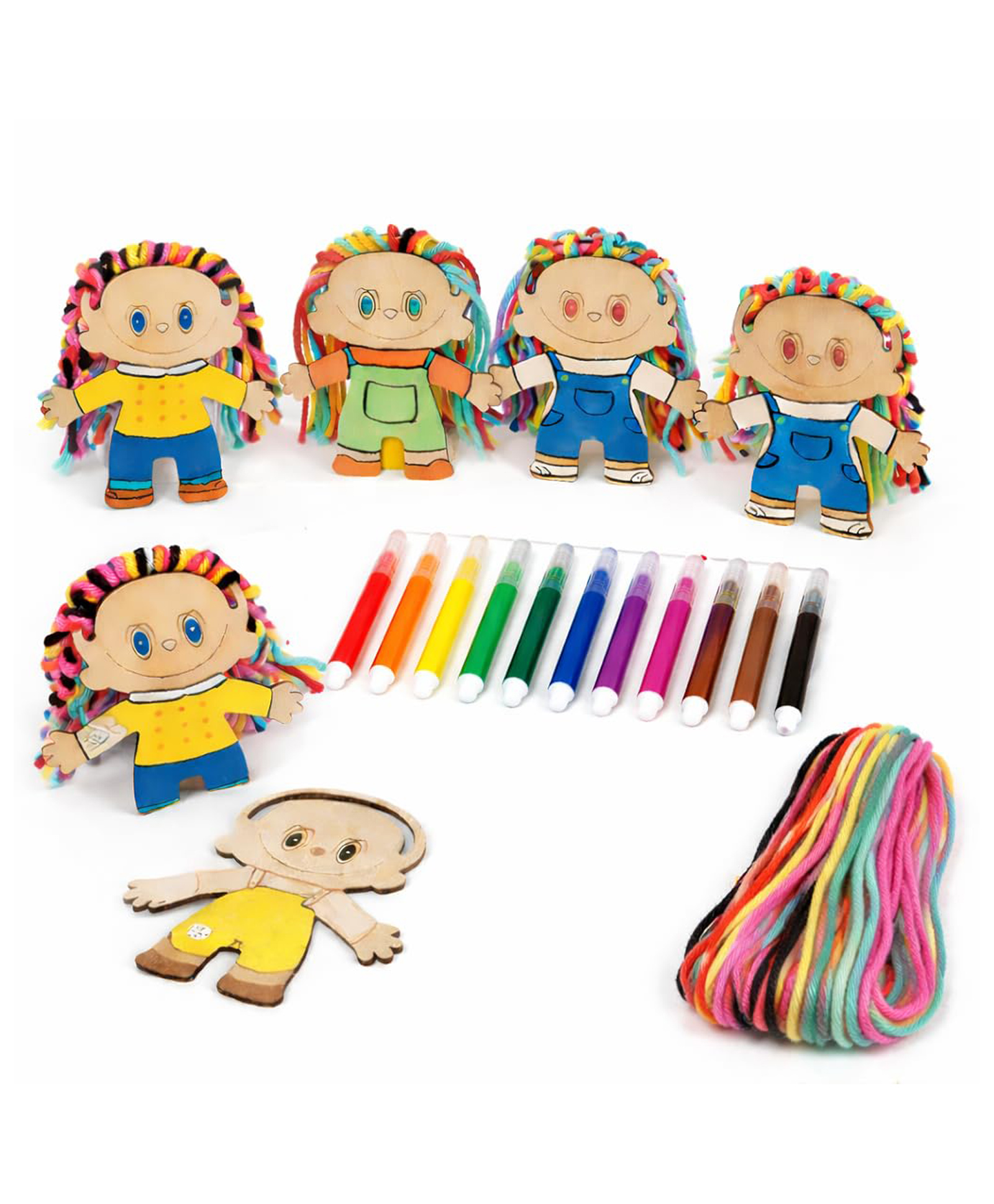 BitFeex DIY Wooden Doll Craft Kit for Kids | Paint & Weave Yarn Hair Art & Craft Activity Set with Wooden Dolls, Color Pens & Threads | Creative Educational Toy-image-27