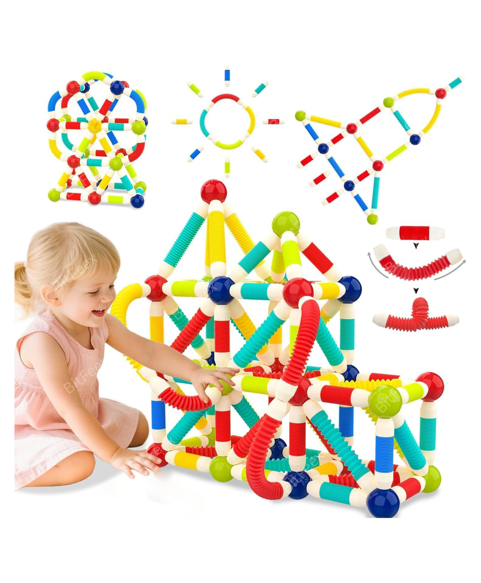 BitFeex Kids Building Toys 3D Magnetic Balls & Rods | Safe Creative DIY STEM Construction Toy | Magnetic Sticks & Balls Game | Early Learning Educational Toy for Boys & Girls-25 pcs, Color may Vary-image-25