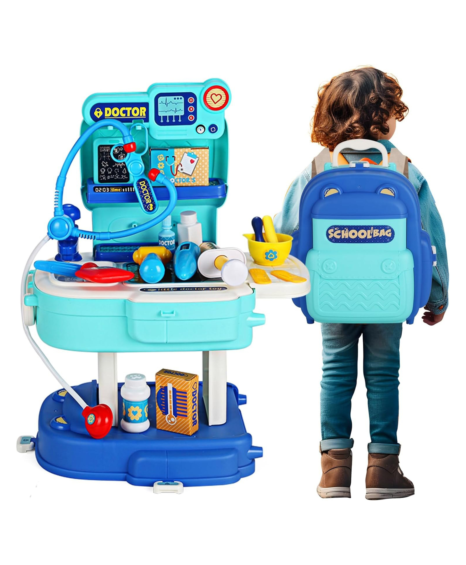 BitFeex School Bag Doctor Kit Kids Pretend Play Medical Set with Backpack | 31 Pcs Role Play Doctor Toy | Educational & Imaginative Play Toy for Boys & Girls-image-38