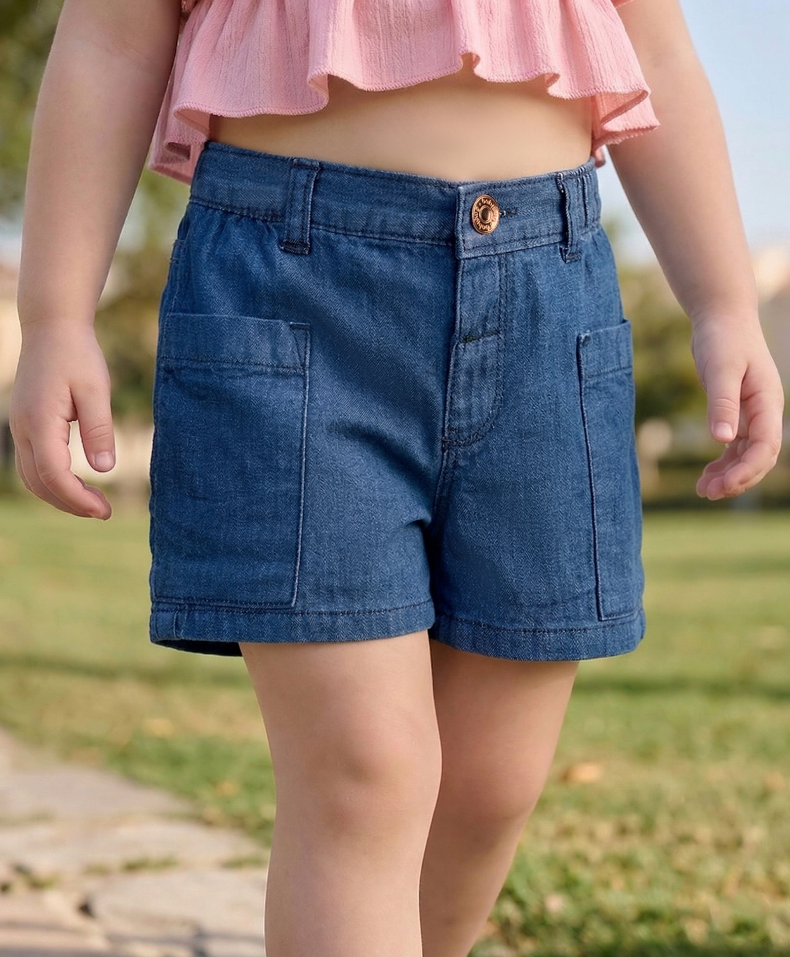 Babyhug Mid Thigh Length Solid Color Denim Shorts - Navy Blue-picture-21