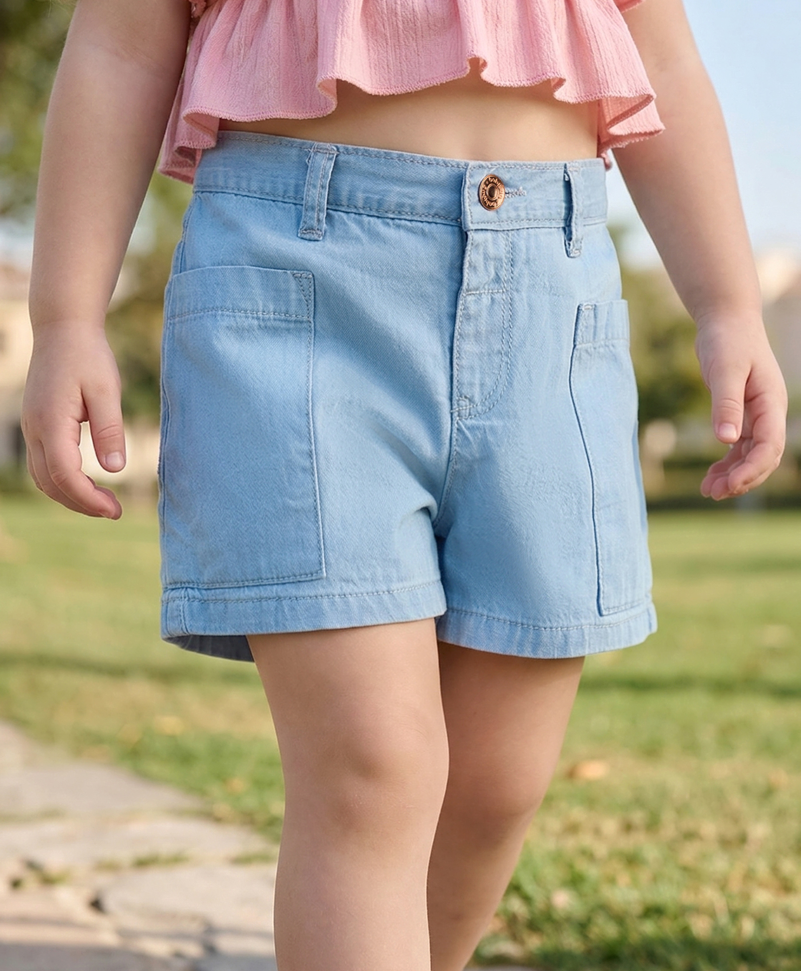 Babyhug Mid Thigh Length Solid Color Denim Shorts - Light Blue-picture-33