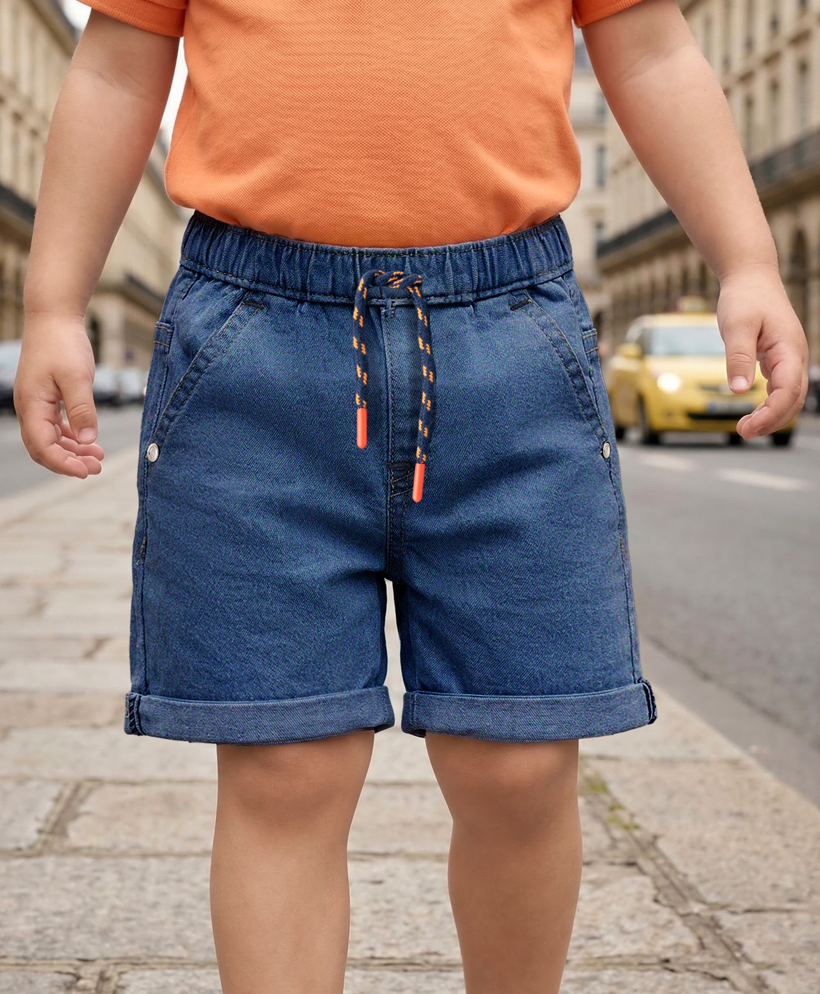 Babyhug Mid Thigh Length Solid Color Denim Shorts - Navy Blue-picture-23