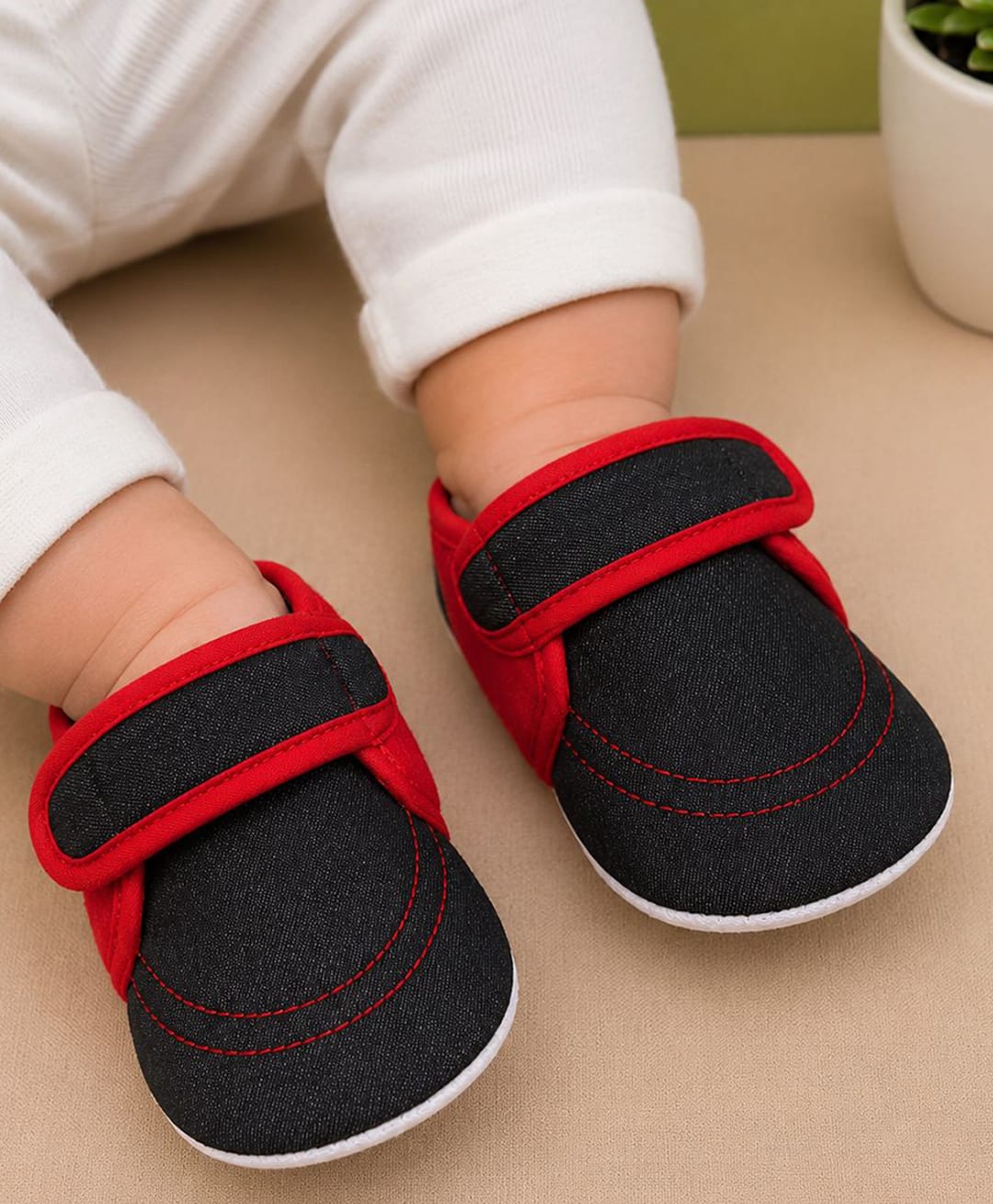 Daizy Colour Blocked Velcro Closure Booties- Red-picture-11