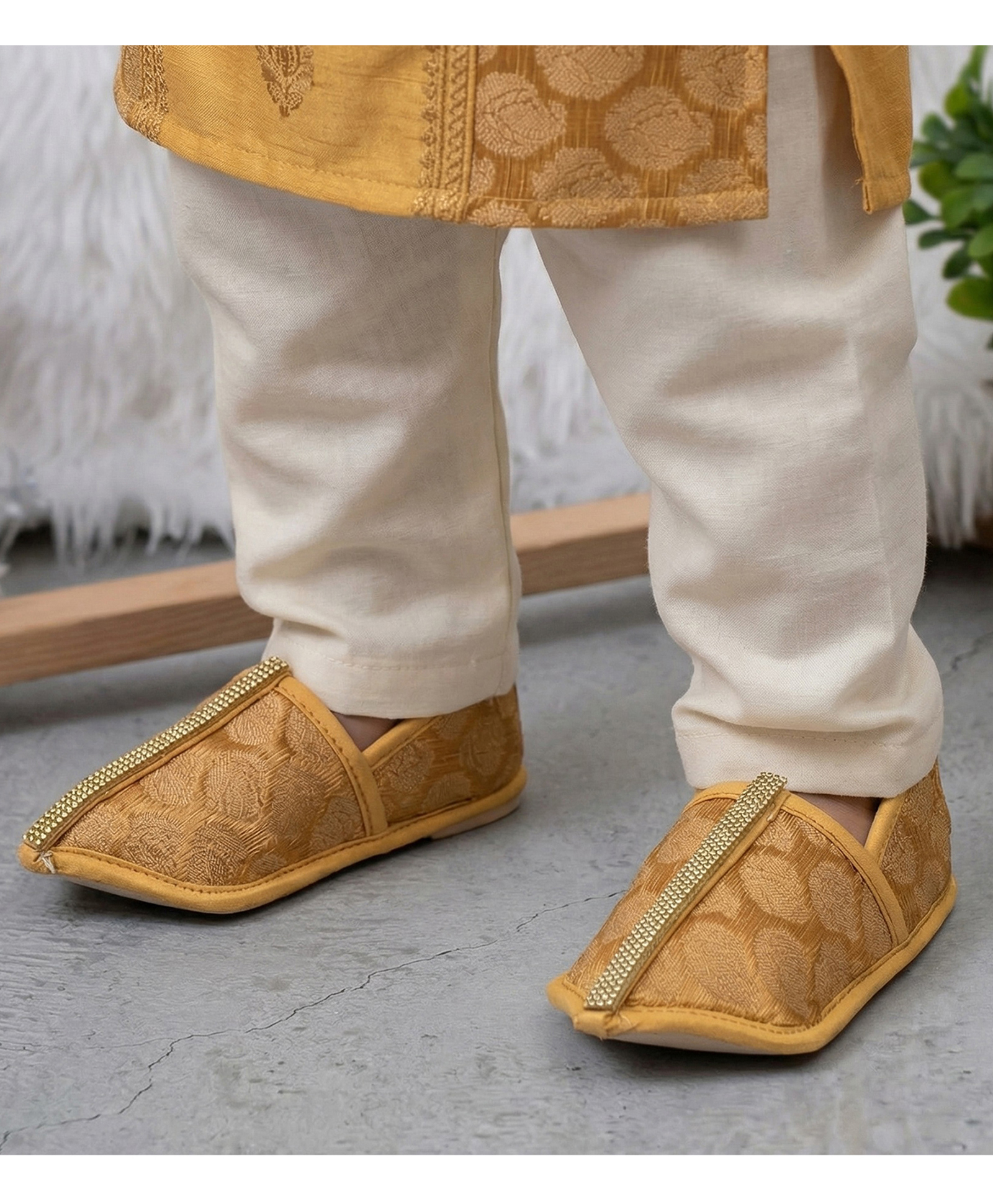 Daizy Thread Work Embroidered Stones Embellished Booties - Gold-image-27
