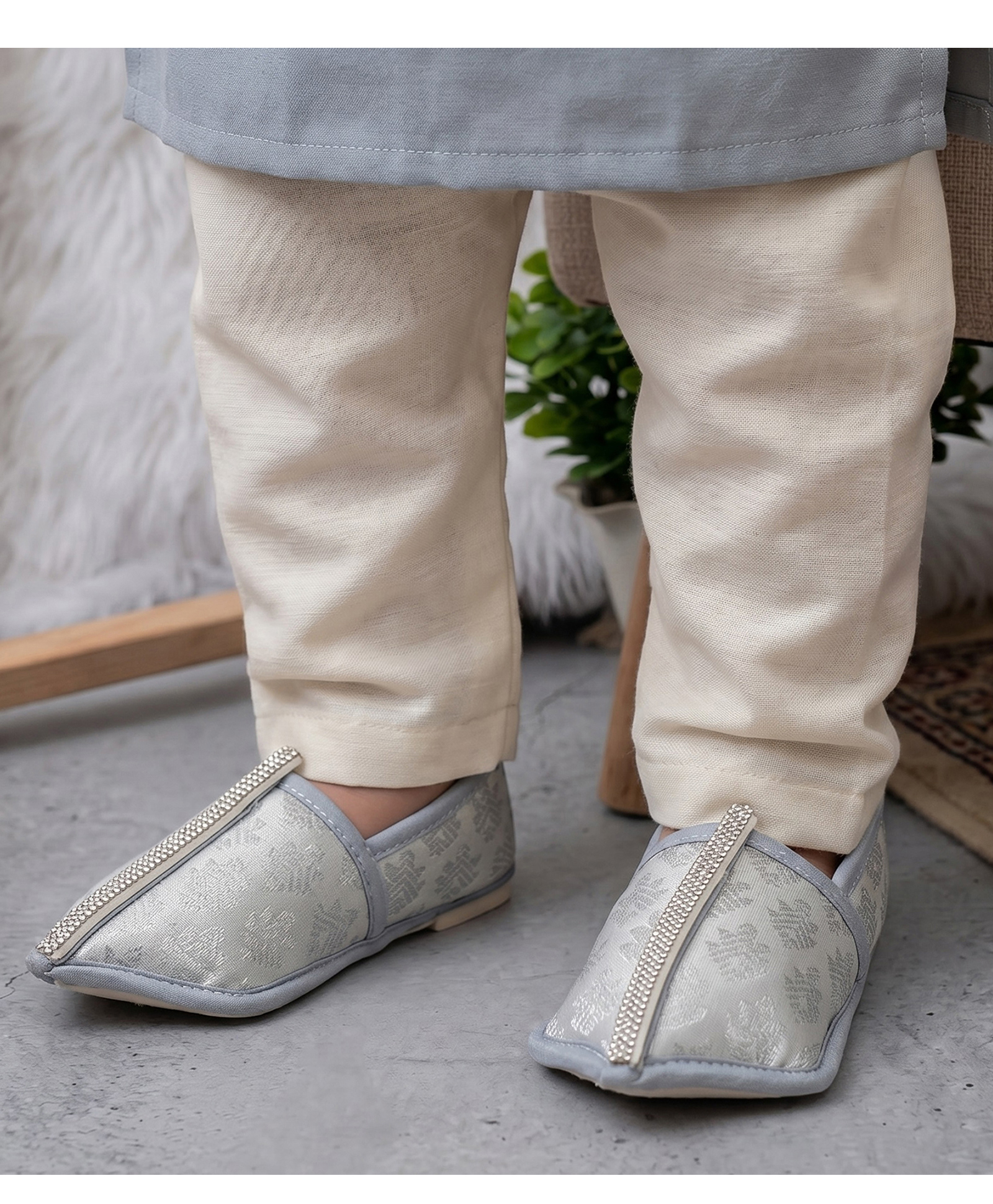 Daizy Thread Work Embroidered Stones Embellished Booties - Silver-image-20