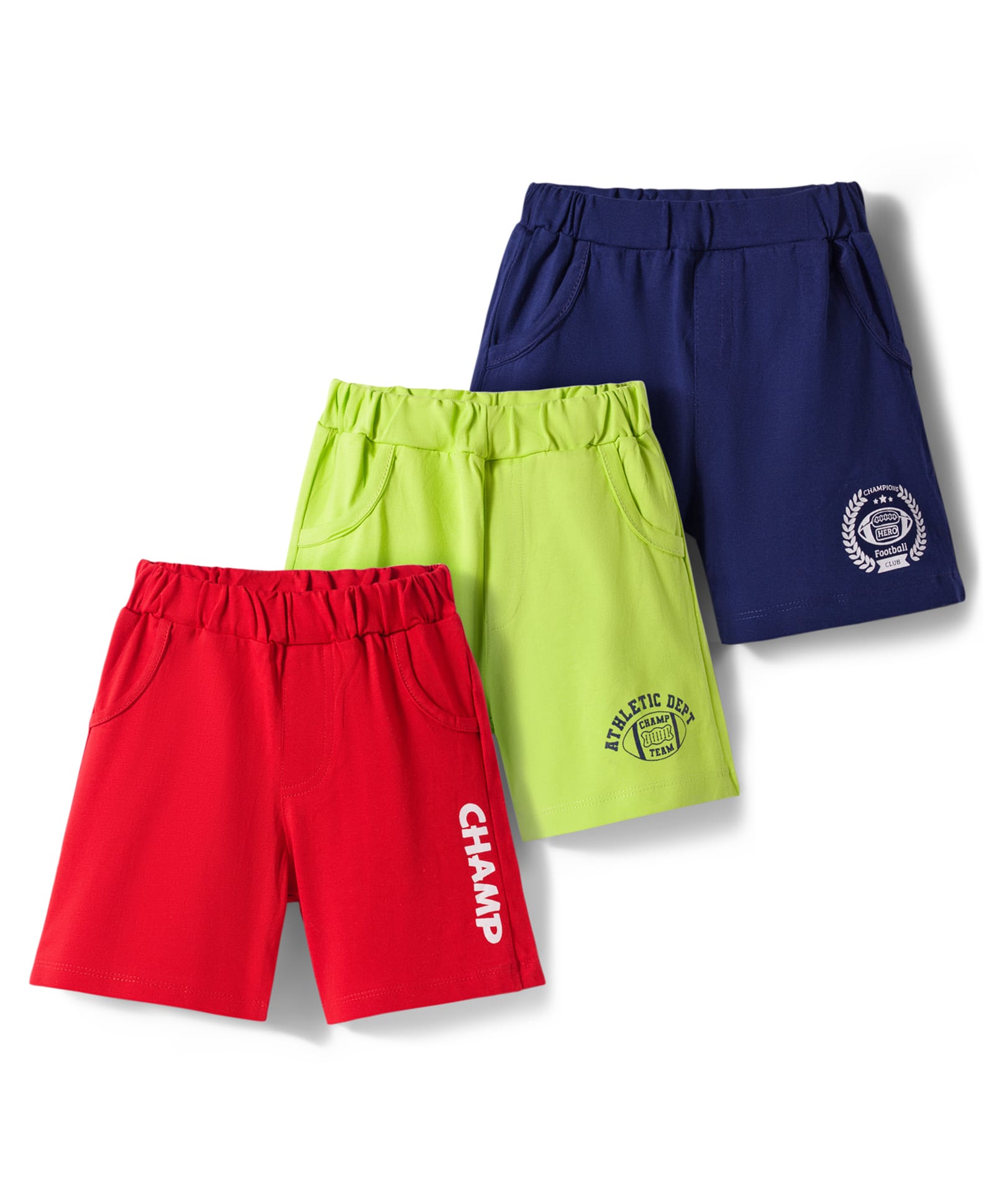 Doodle Poodle 100% Cotton Single Jersey Knit Knee Length Shorts With Text Print Pack of 3 - Blue Red & Green-picture-23