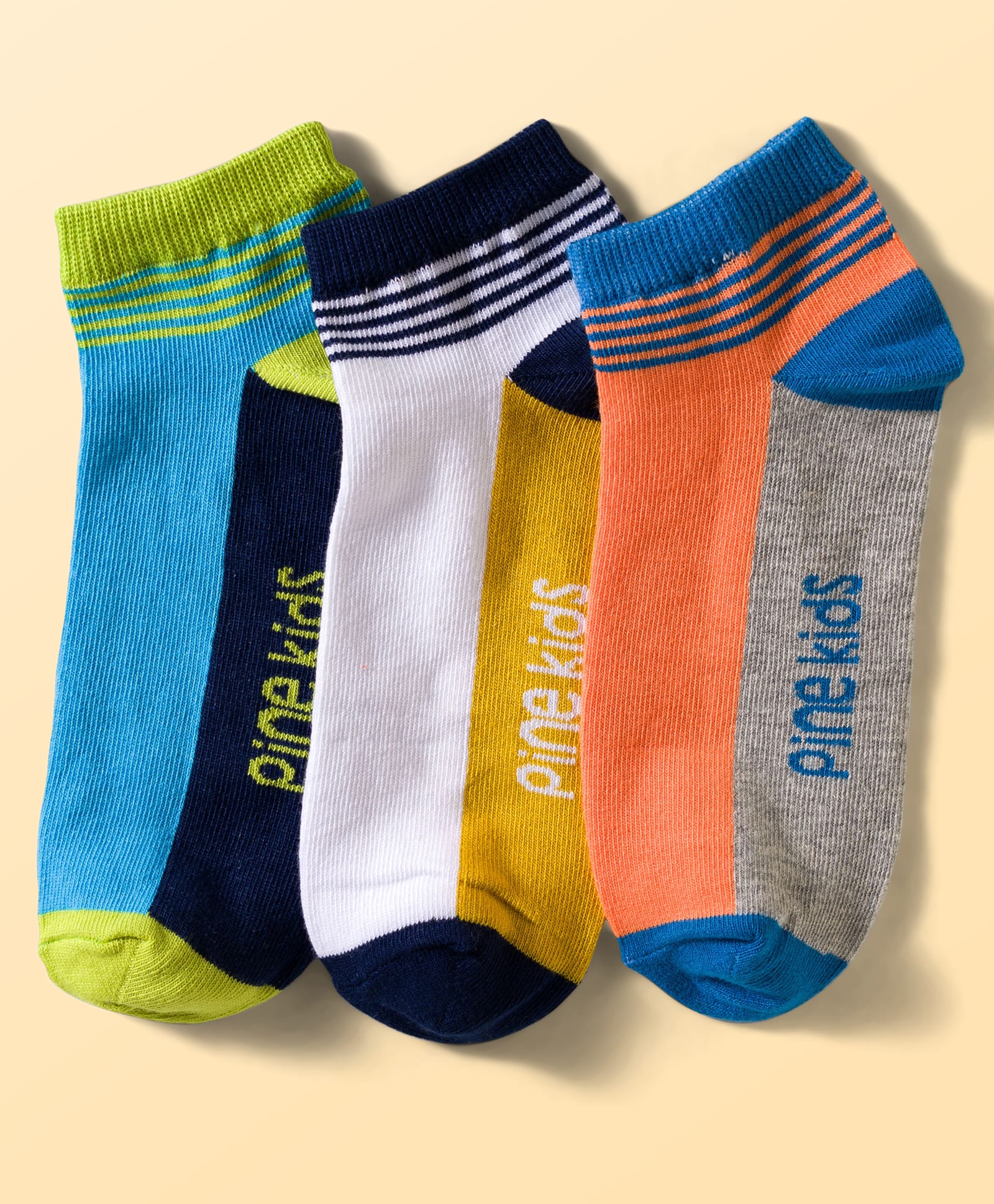 Pine Kids Cotton Knit Ankle Length Socks With Stripes & Text Print Pack Of 3 ( Colour May Vary )
