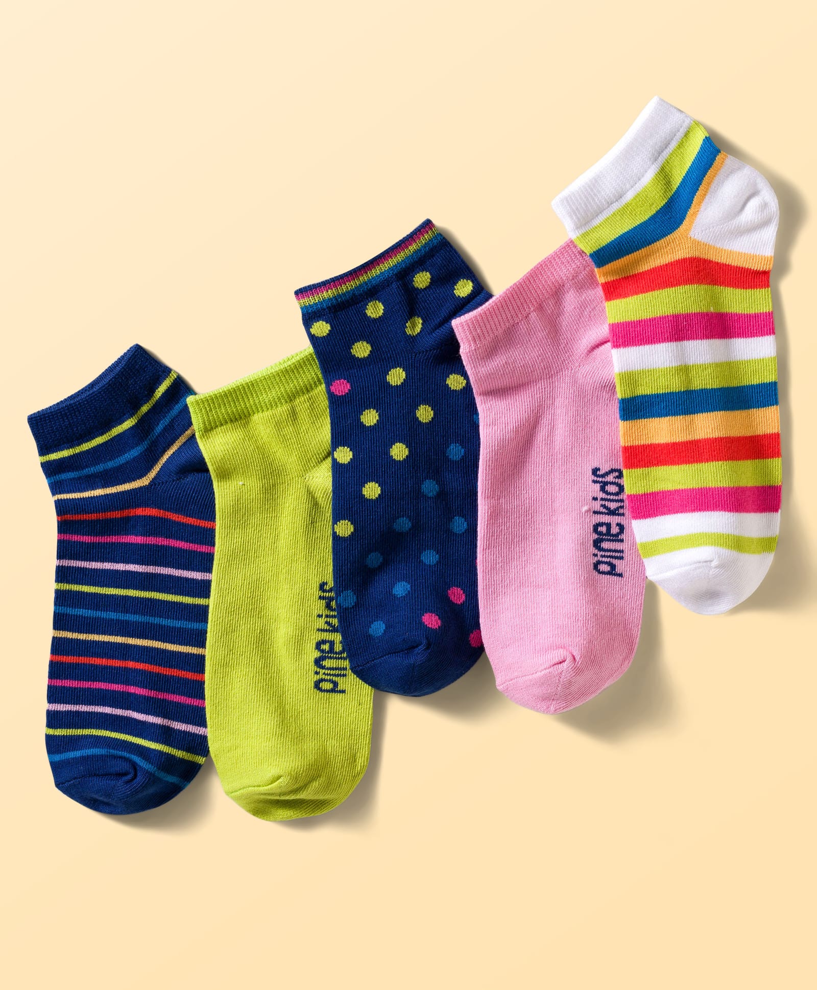 Pine Kids Cotton Knit Ankle Length Socks With Stripes & Polka Dots Print Pack of 5 ( Colour May Vary )