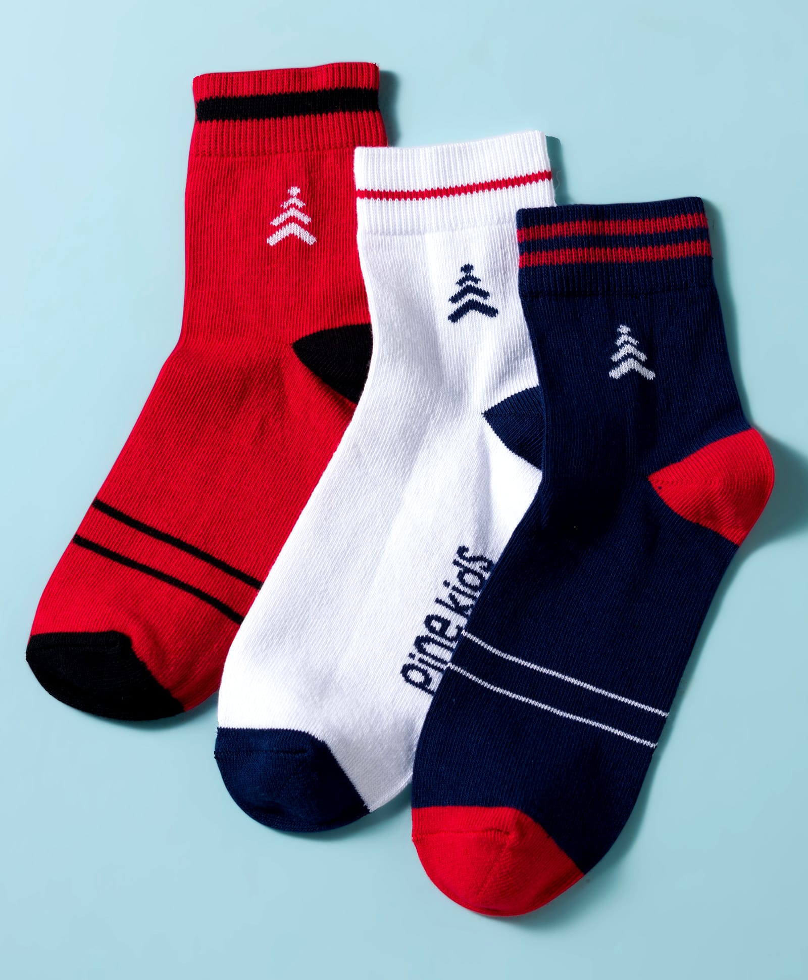 Pine Kids Cotton Knit Ankle Length Socks With Stripes & Text Design Pack Of 3 - ( Colour May Vary )-image-41
