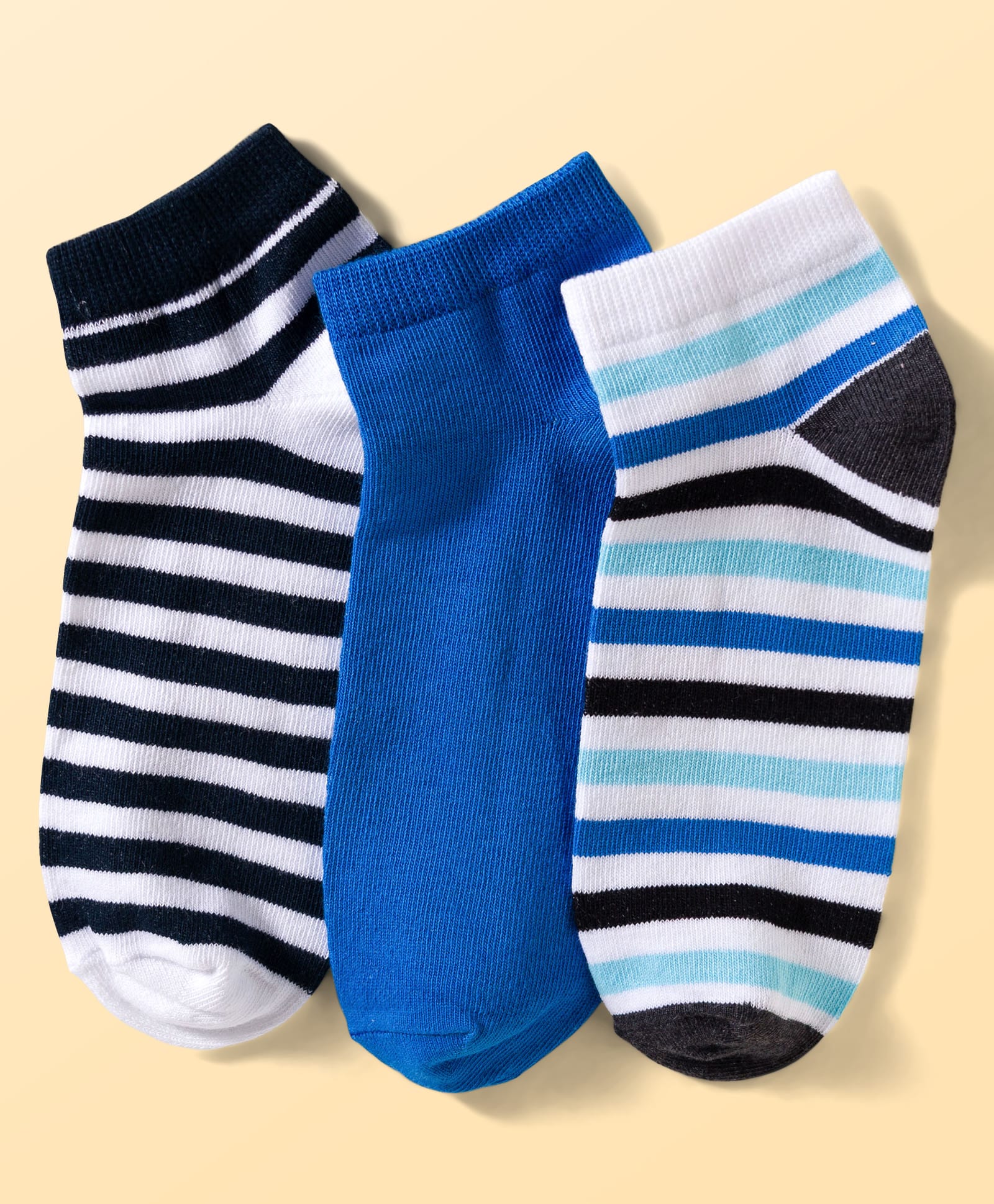Pine Kids Cotton Knit Ankle Length Striped Socks Pack Of 3 ( Colour May Vary )