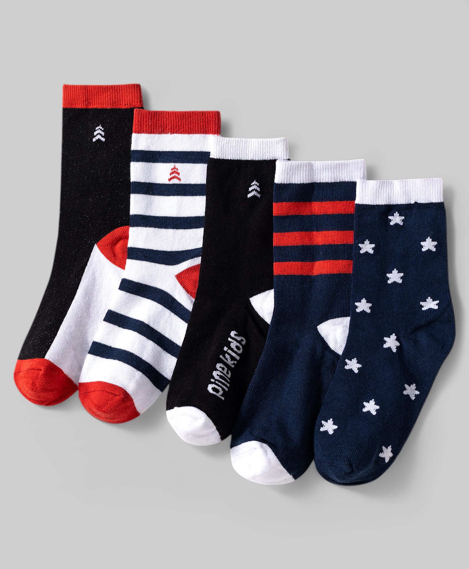Pine Kids Cotton Knit Ankle Length Socks With Stripes & Star Design Pack Of 5 ( Colour May Vary )-image-37