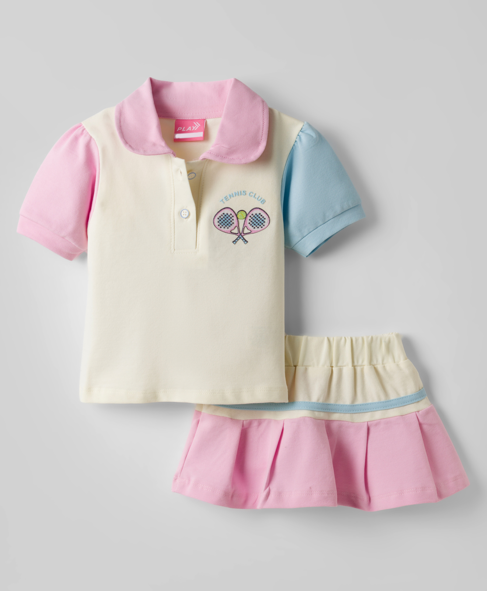 Little Kangaroos Cotton Woven Half Sleeves Top & Skirt Set with Tennis Print - Pink-image-8