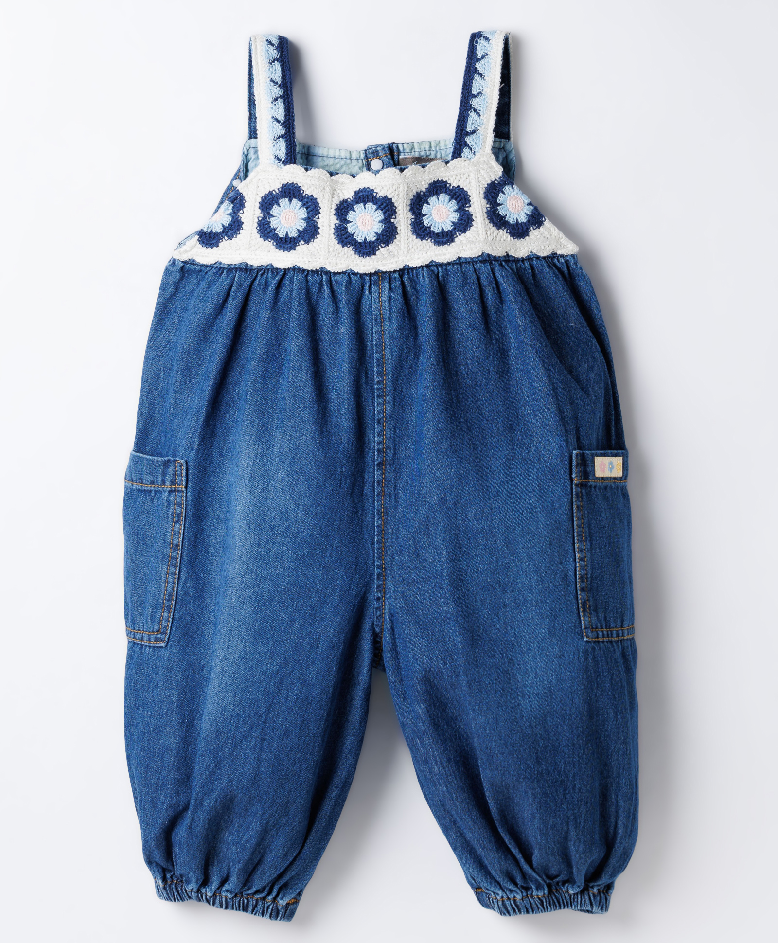 Little Kangaroos Cotton Woven Sleeveless Jumpsuit with Crochet - Blue-picture-29