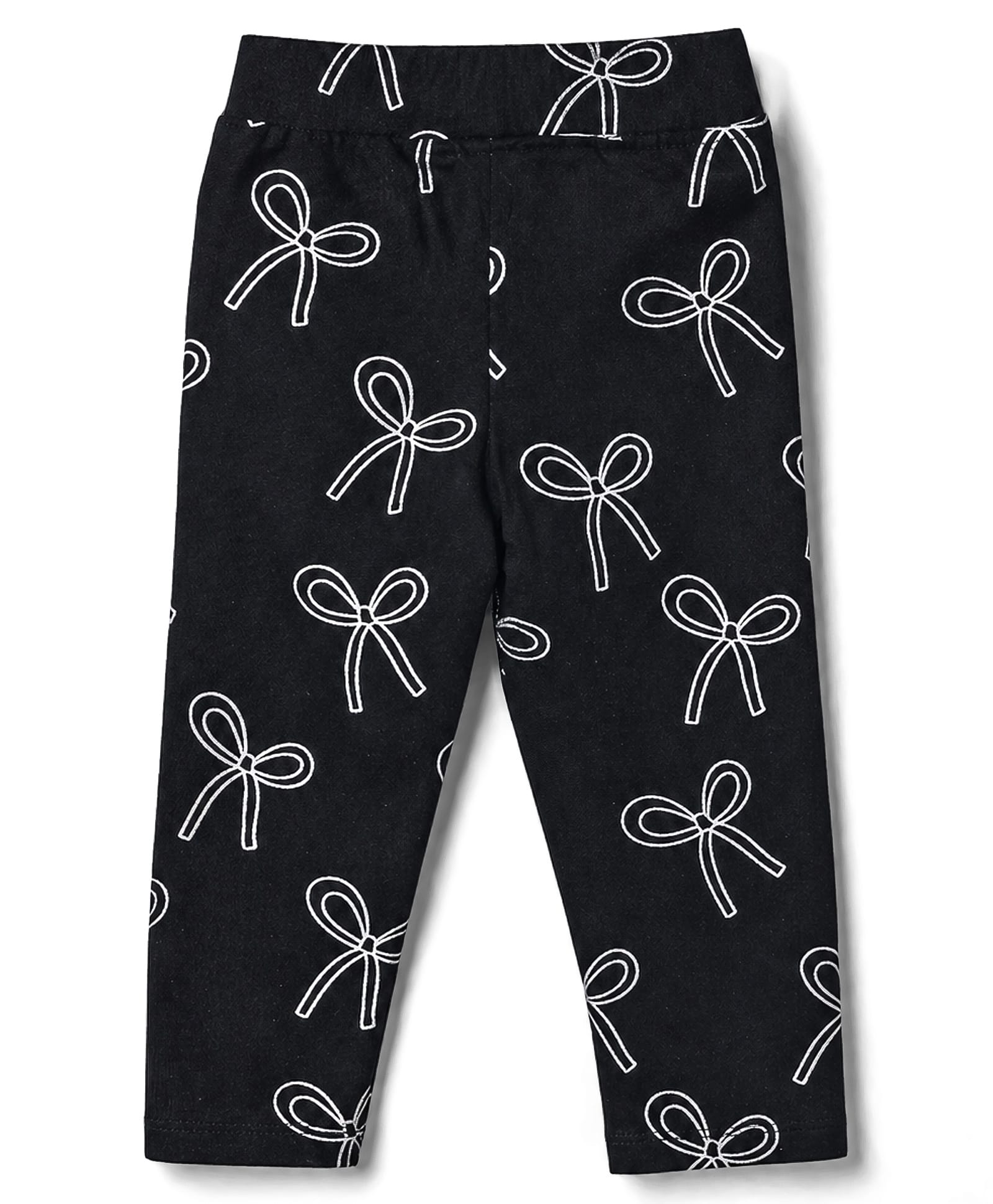 Little Kangaroos Knit Full Length Leggings with Bow Print - Black-image-15