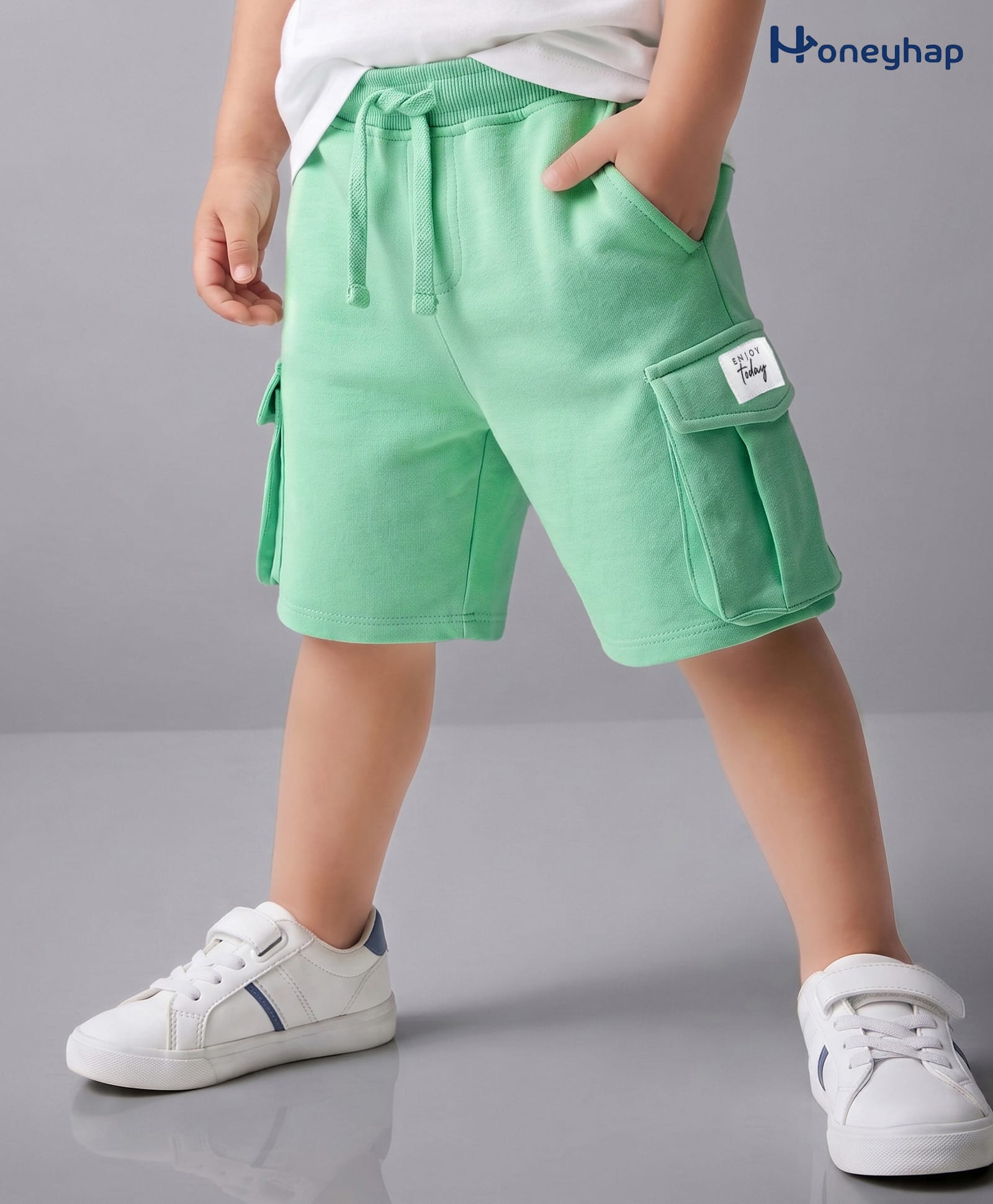 Honeyhap Premium 100% Cotton Knit Knee Lenght Solid Color Bermuda With Bio Finish & Pocket - Spring Bud-image-2