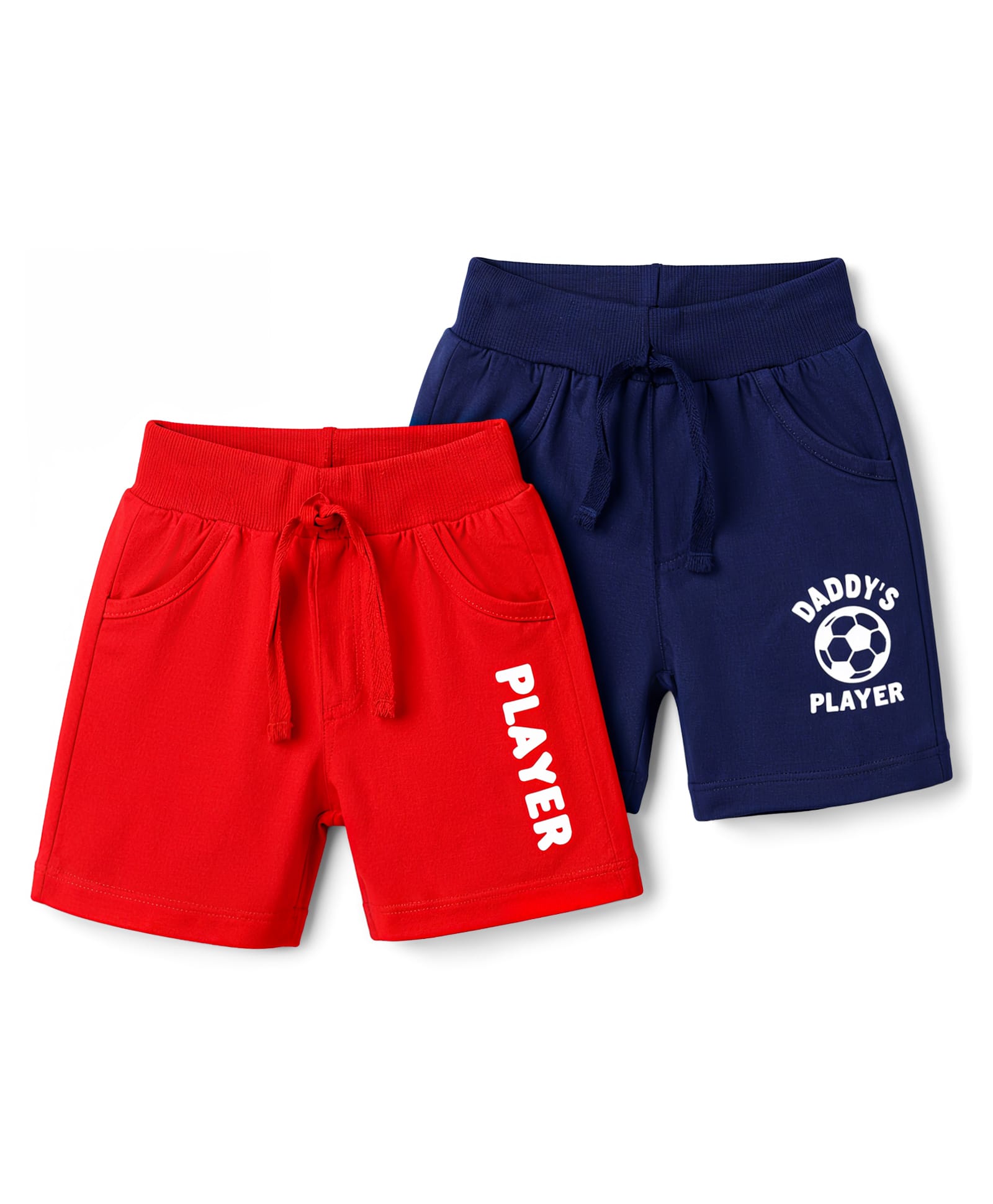 Doodle Poodle 100% Cotton Knit Knee Length Shorts with Football Print Pack of 2 - Red & Navy Blue-picture-19