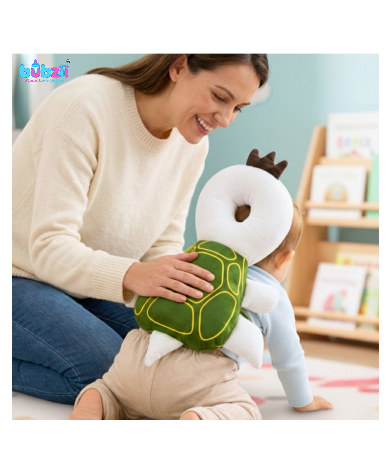 Bubzii Baby Safety Head Protector Cushion Backpack Cute Turtle Design Soft Pillow with Adjustable Chest Strap for Crawling & Walking Babies Baby Head Protector Baby Toddlers Head Safety Pad-image-28
