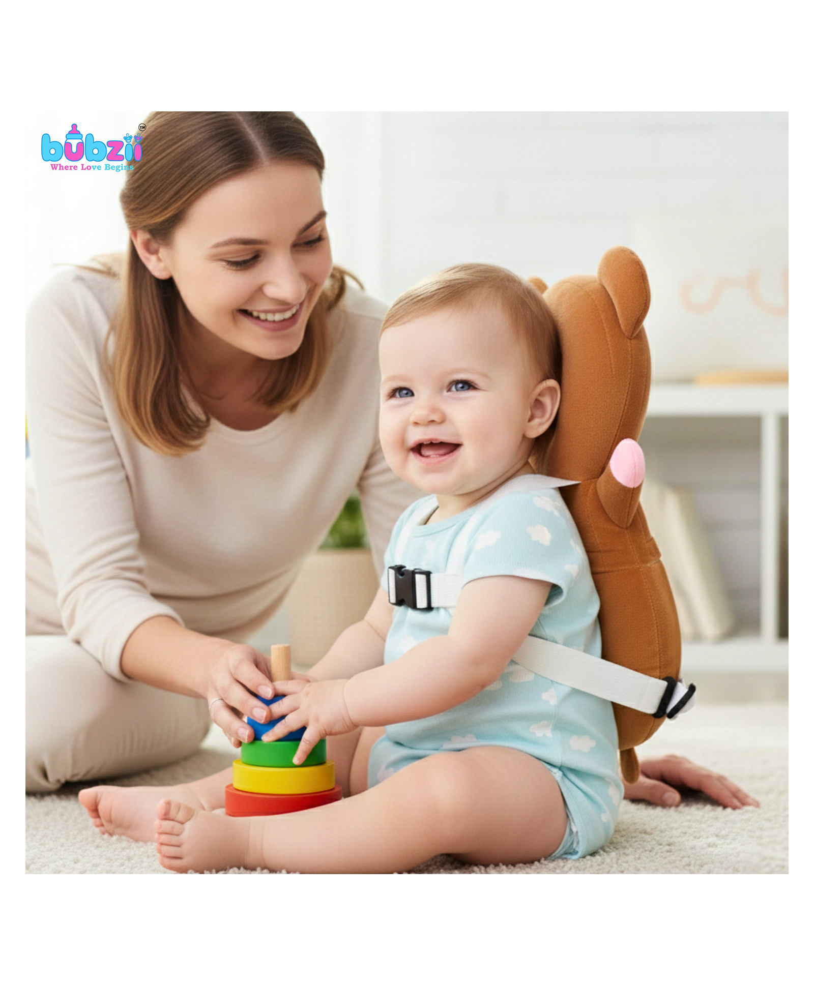 Bubzii Baby Head Protector Cushion Backpack for Crawling Baby Head Protection Pillow with Chest Strap Adjustable Soft Head Protection Pillow for Crawling Infants Tiger Design-image-42